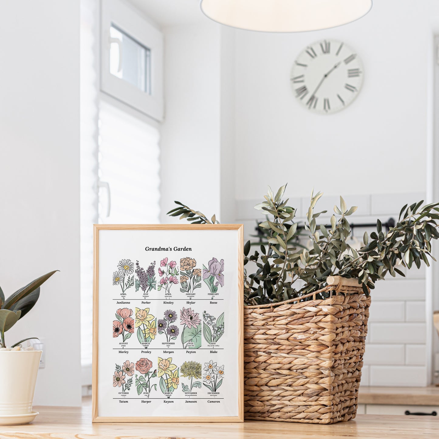 Personalized Birth Flower Family Garden 6 to 24 Names Unframed Art Print | Custom Gift For Grandma | Nature Inspired Gift