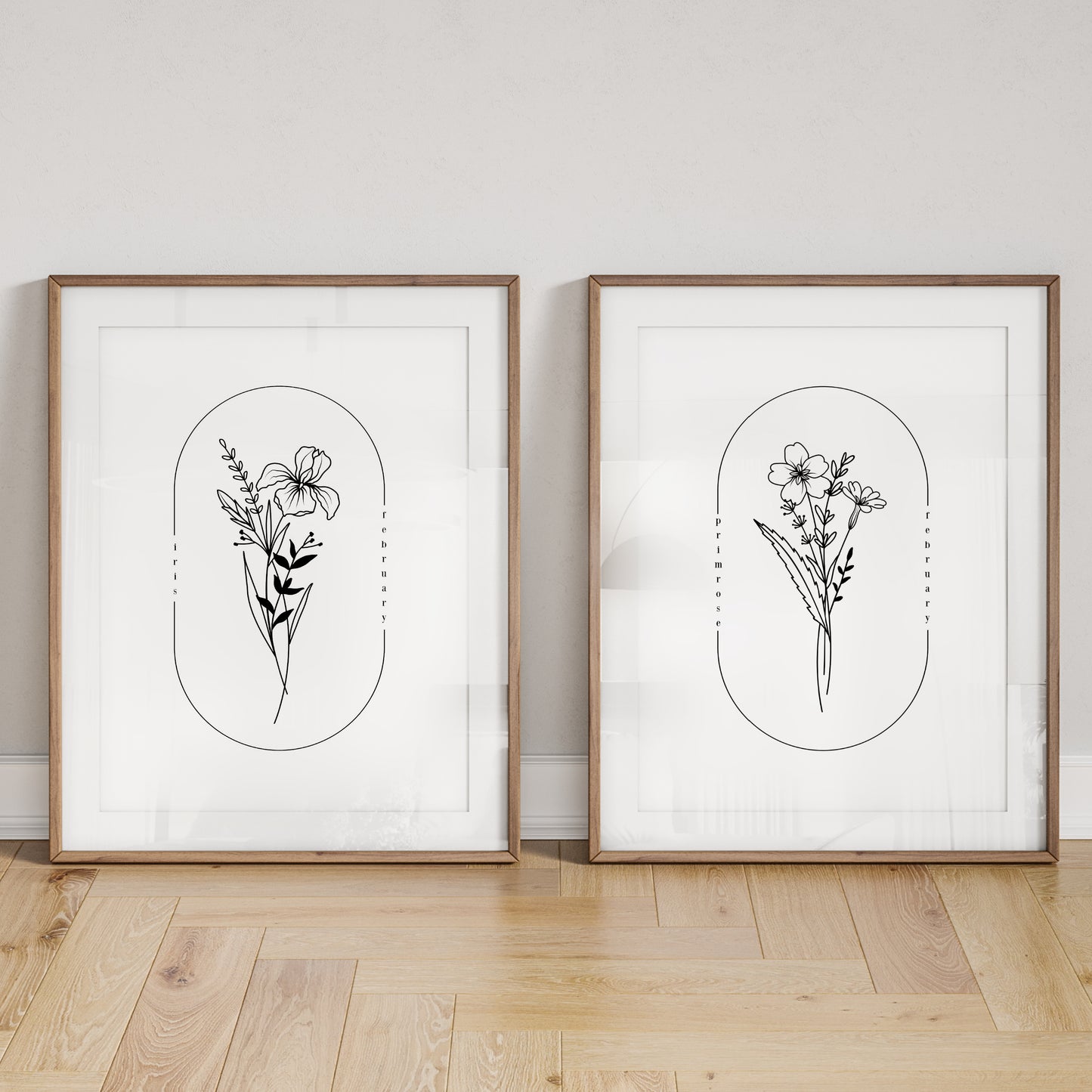 February Birth Flower Print | Iris Violet Primrose Simple Floral Wall Decor | Nursery Art Birthday Gift Remembrance Keepsake