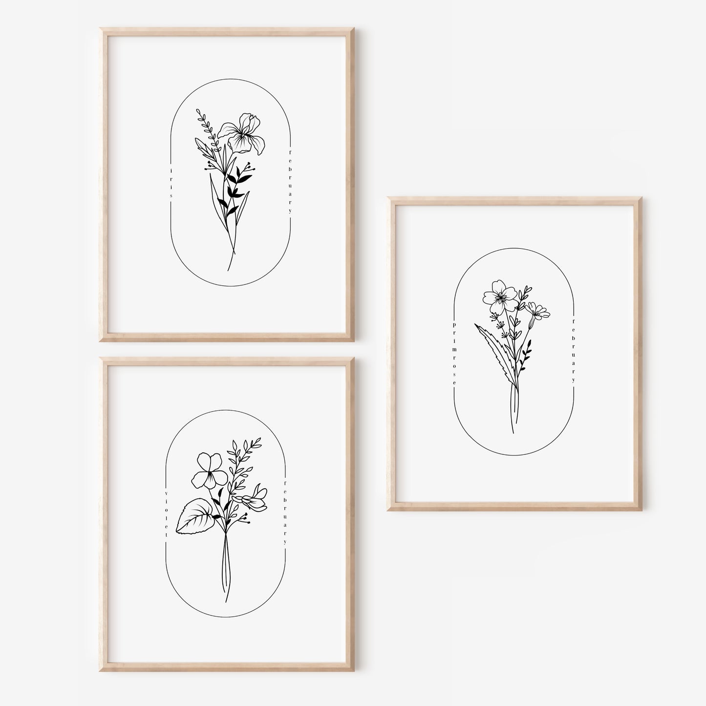 February Birth Flower Print | Iris Violet Primrose Simple Floral Wall Decor | Nursery Art Birthday Gift Remembrance Keepsake