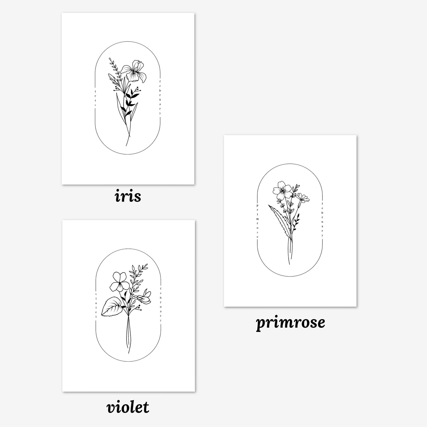 February Birth Flower Print | Iris Violet Primrose Simple Floral Wall Decor | Nursery Art Birthday Gift Remembrance Keepsake