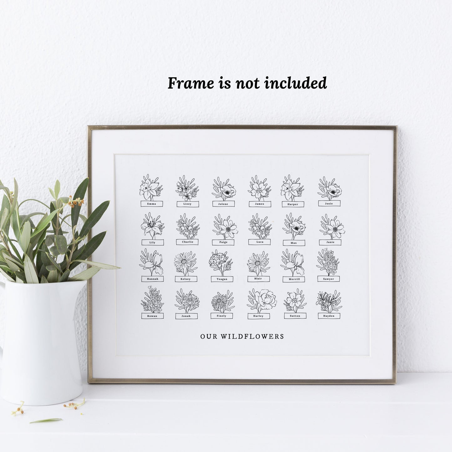 Custom Birth Flower Garden 8 to 24 Names | Unframed Art Print Custom Gift For Grandma Personalized Grandkid Sign