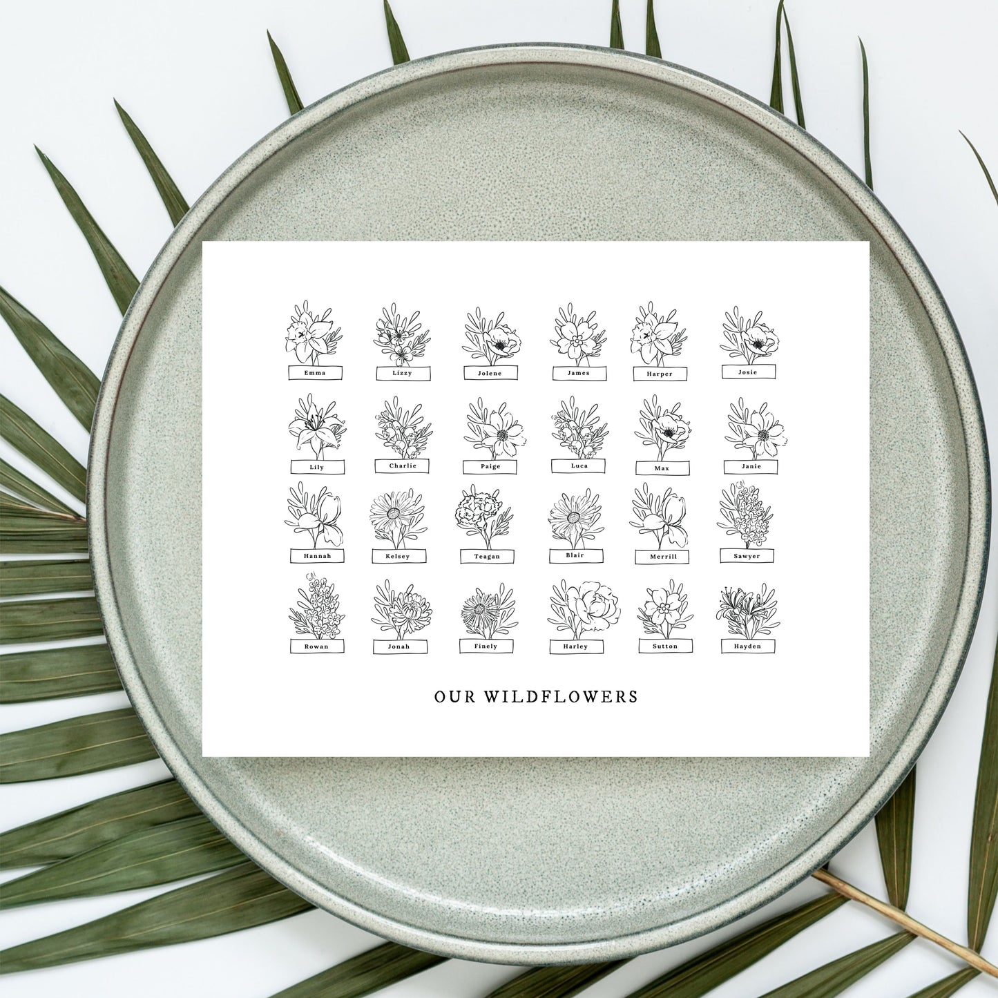 Custom Birth Flower Garden 8 to 24 Names | Unframed Art Print Custom Gift For Grandma Personalized Grandkid Sign