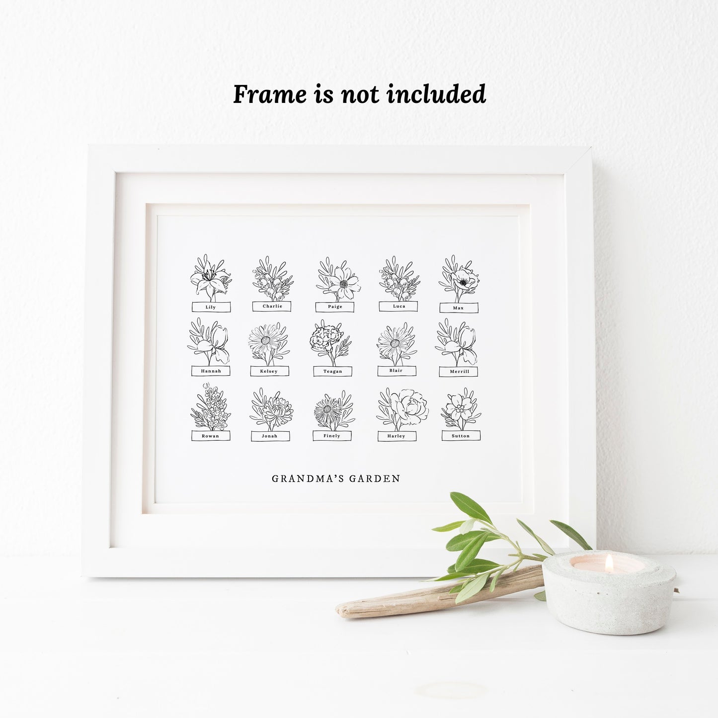 Custom Birth Flower Garden 8 to 24 Names | Unframed Art Print Custom Gift For Grandma Personalized Grandkid Sign