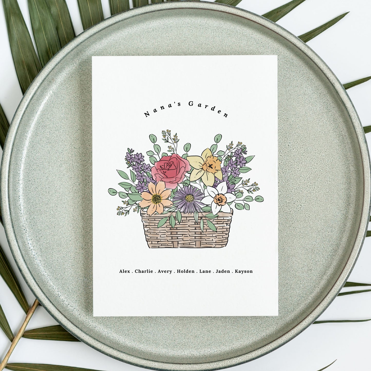 Birth Flower Basket Bouquet Art Print | Up to 12 Flowers | Perfect Gift for Mother's Day