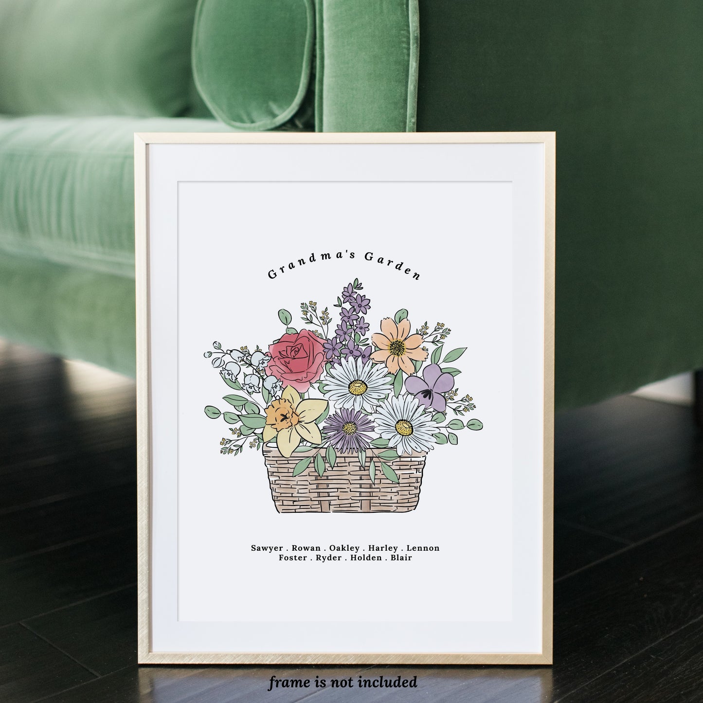 Birth Flower Basket Bouquet Art Print | Up to 12 Flowers | Perfect Gift for Mother's Day