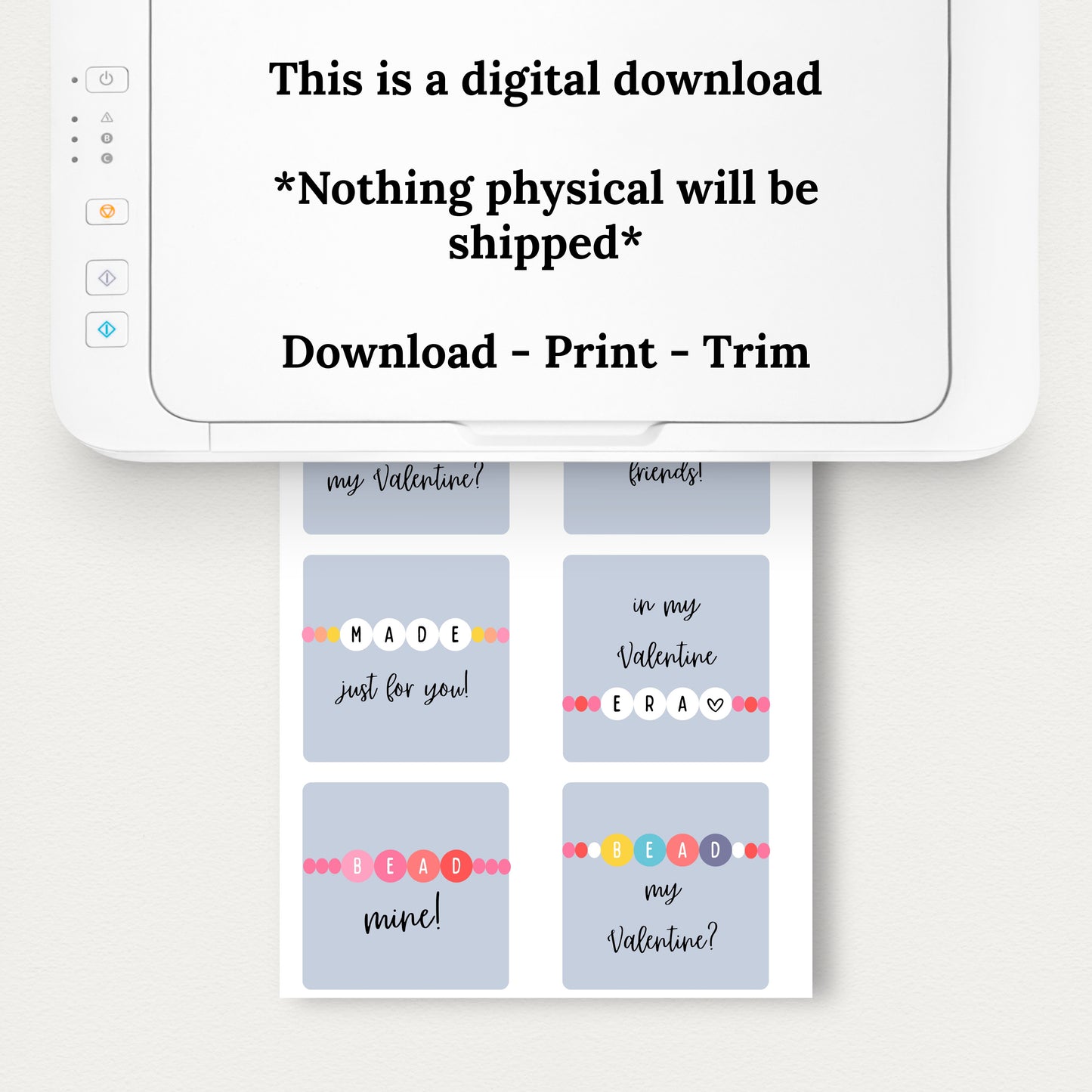Bead Bracelet Valentine Printable Cards | 12 Digital Cards Friendship Beaded Bracelet Valentines Day Exchange