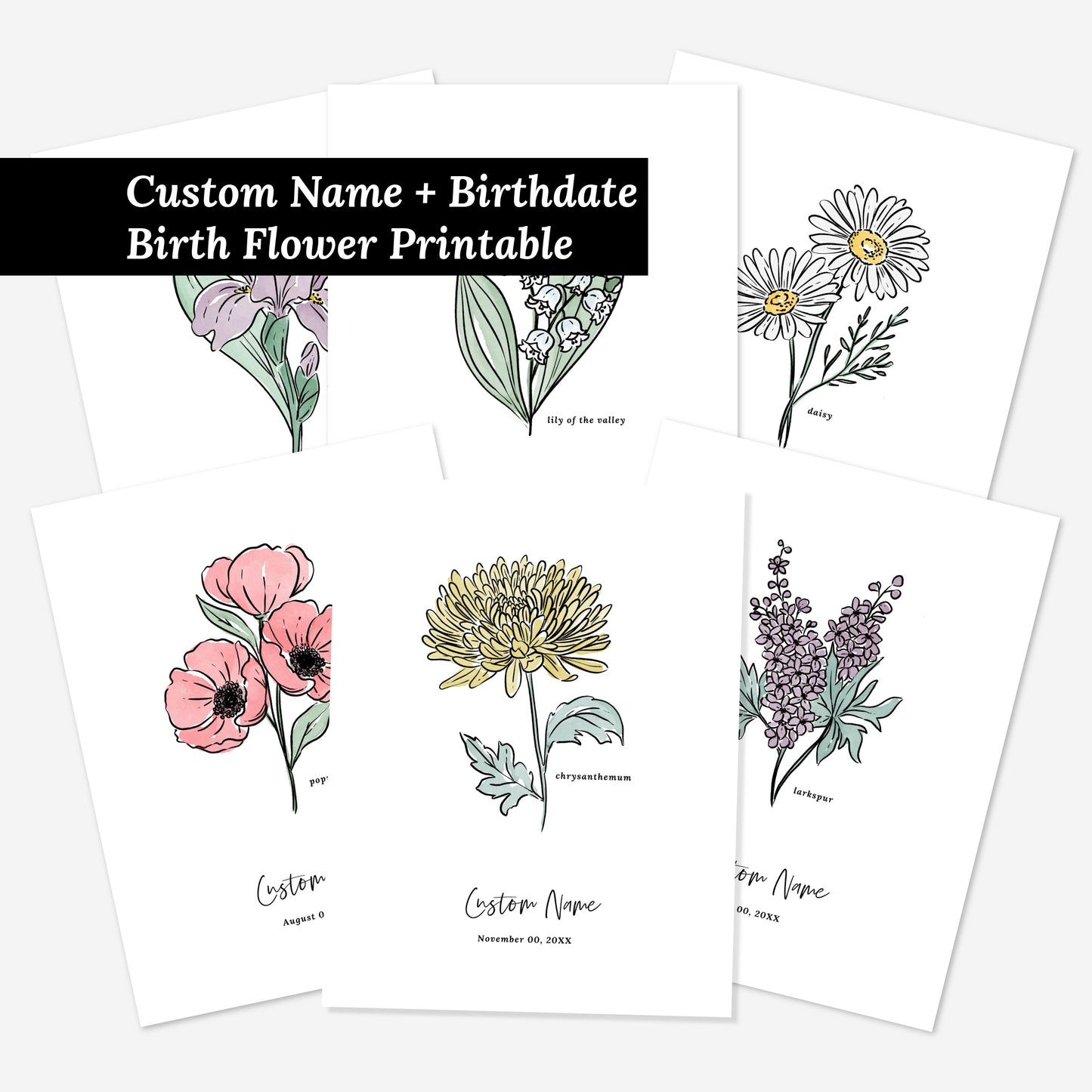 Personalized Name & Birthdate Birth Flower Printable | Custom Gift for Birthdays | Nursery Wall Decor | Floral Inspired Gift