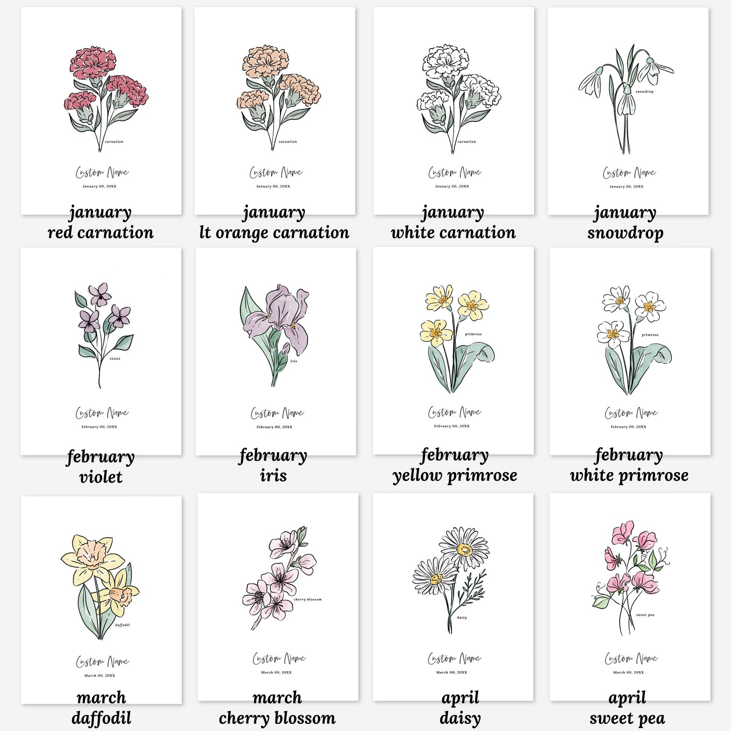 Personalized Name & Birthdate Birth Flower Printable | Custom Gift for Birthdays | Nursery Wall Decor | Floral Inspired Gift