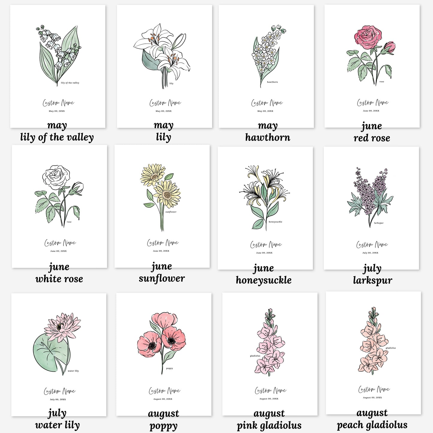 Personalized Name & Birthdate Birth Flower Printable | Custom Gift for Birthdays | Nursery Wall Decor | Floral Inspired Gift