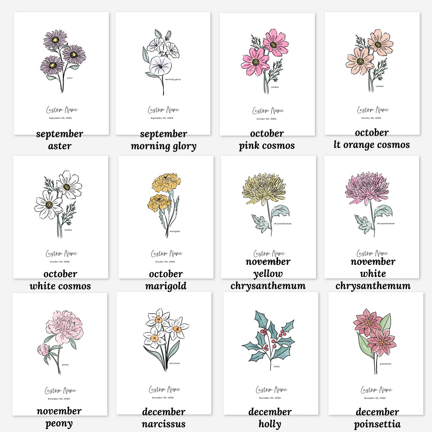 Personalized Name & Birthdate Birth Flower Printable | Custom Gift for Birthdays | Nursery Wall Decor | Floral Inspired Gift