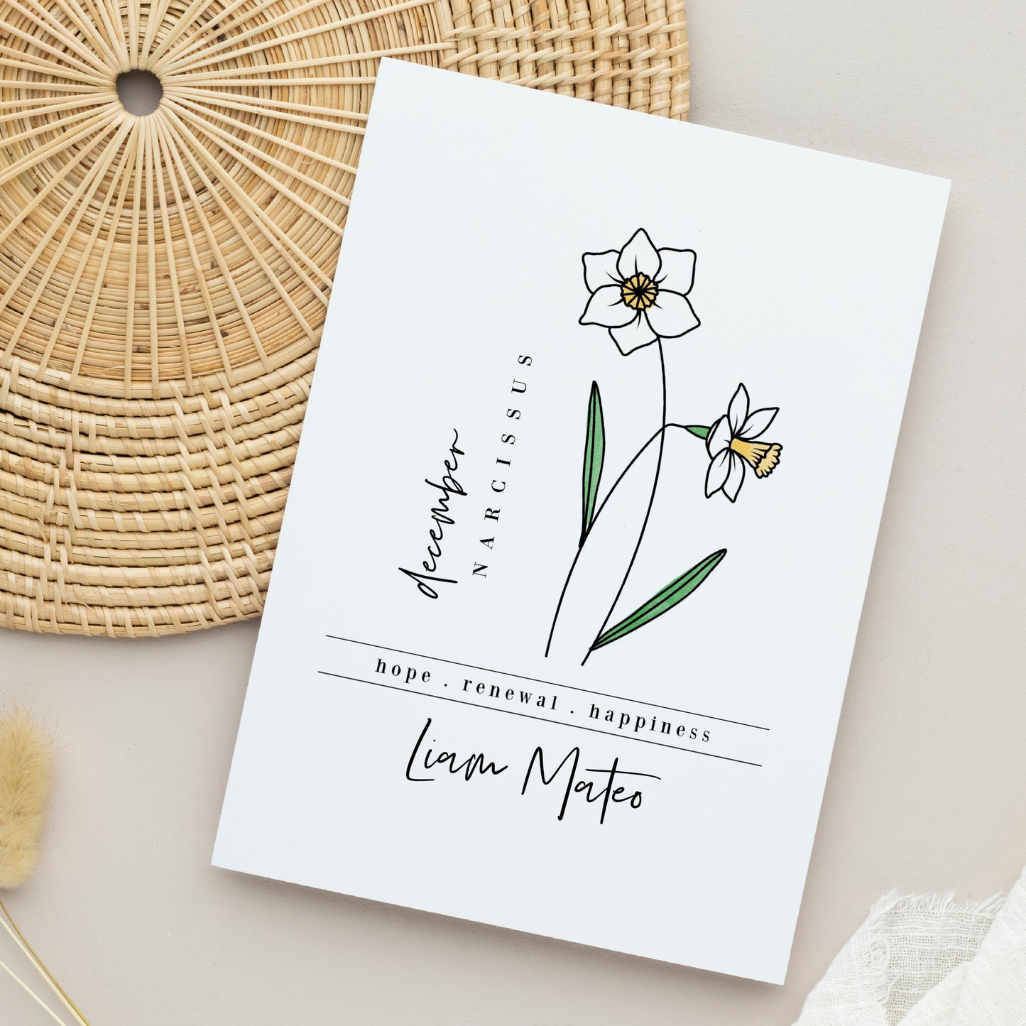 Pick Your Birth Flower Unframed Art Print | Personalized Name Custom Floral Illustration Wall Decor Birthday Gift