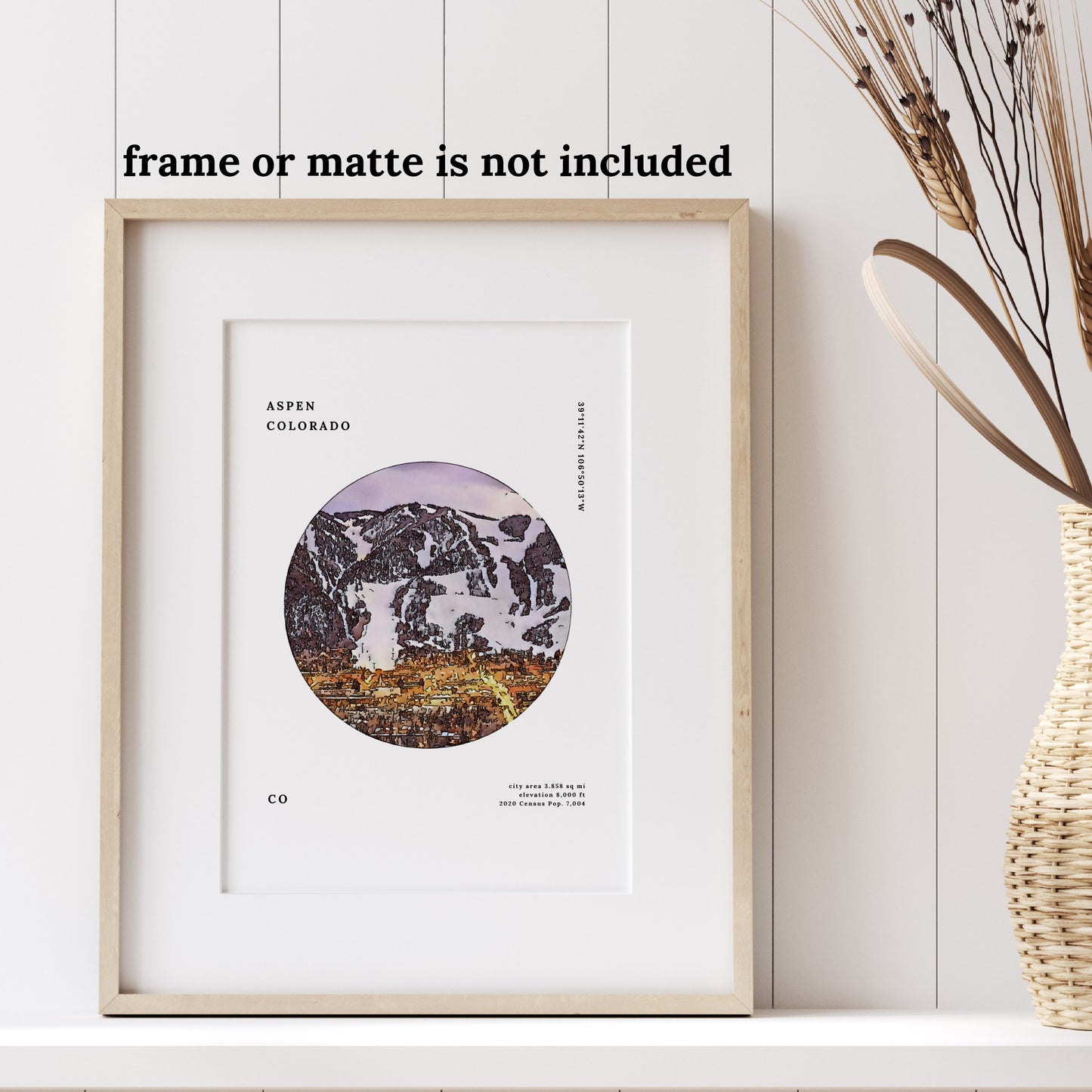 Aspen Colorado Facts & Watercolor Illustration Unframed Art Print | Gift for Wedding Vacation Souvenir