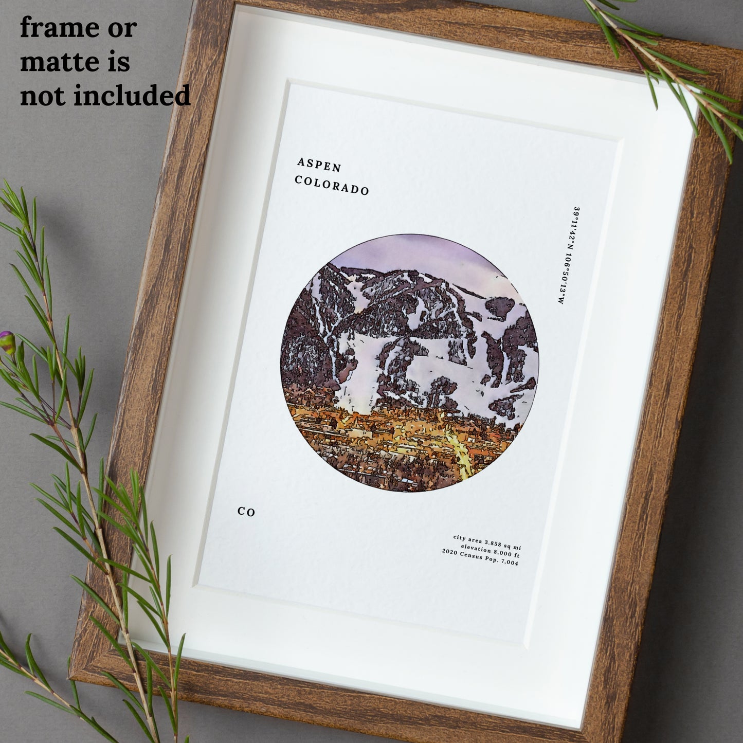 Aspen Colorado Facts & Watercolor Illustration Unframed Art Print | Gift for Wedding Vacation Souvenir