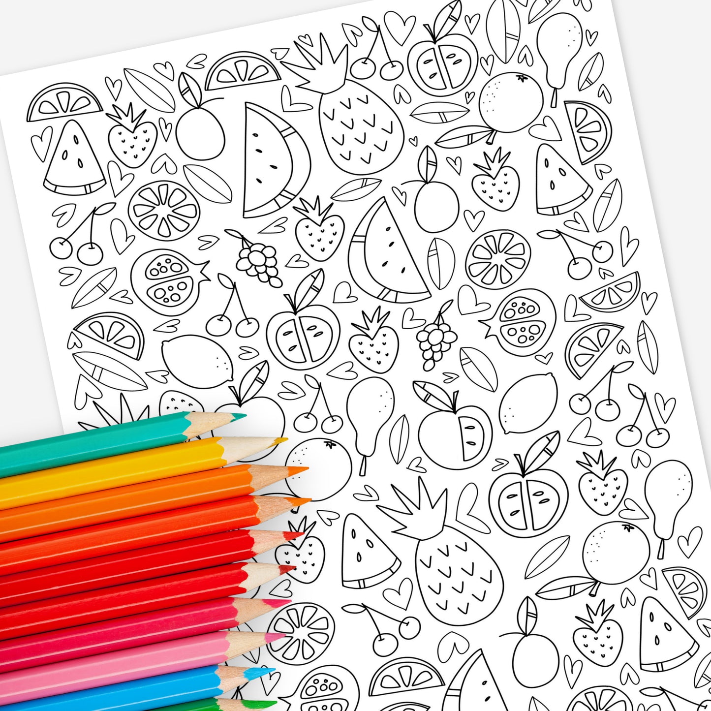 Fruits & Food Coloring Page Printable | Hand-Drawn Digital Coloring Book | Adult Zen Calming Color Activity Time