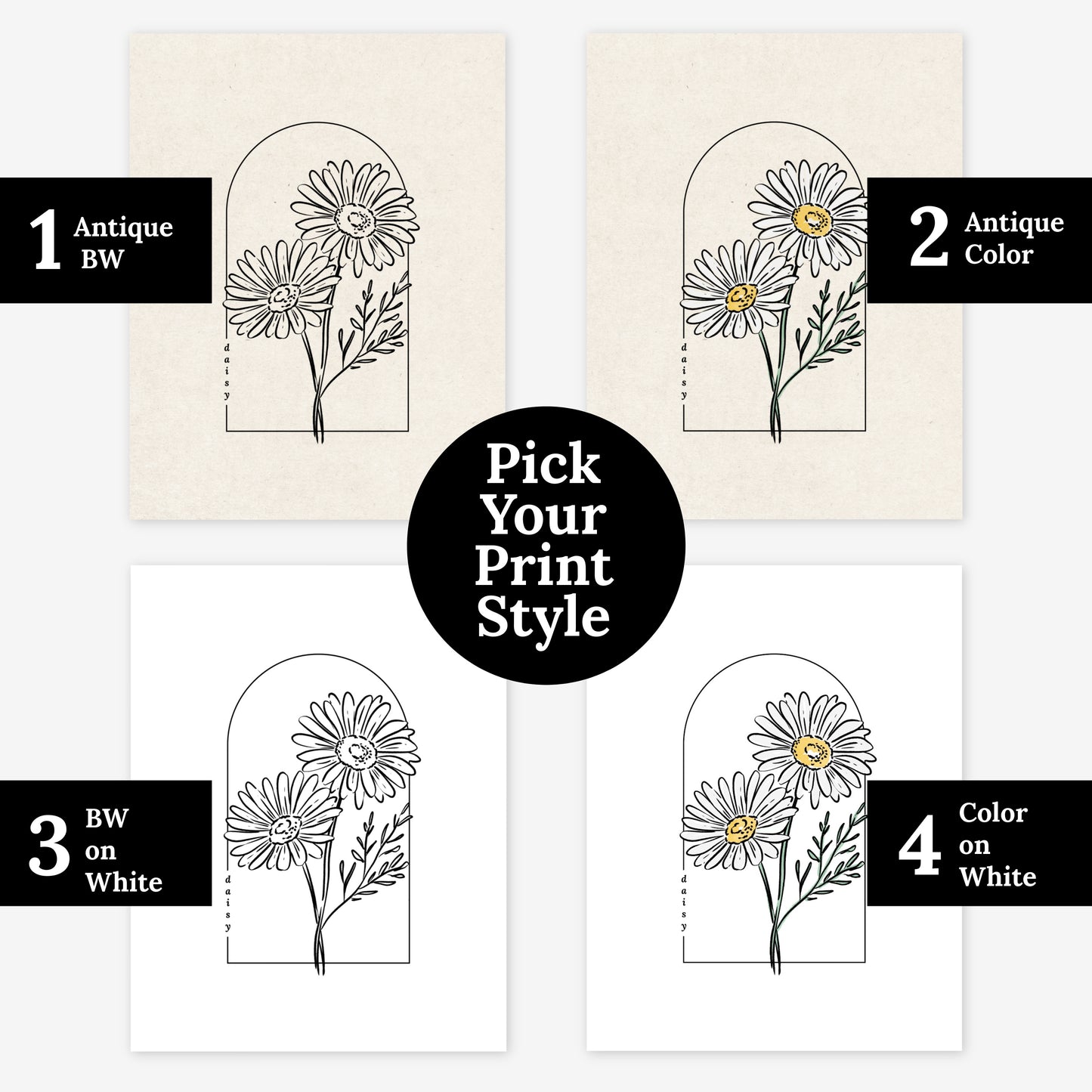 Daisy Illustration Unframed Art Print | Cottagecore Floral Wall Décor Garden Inspired Gift