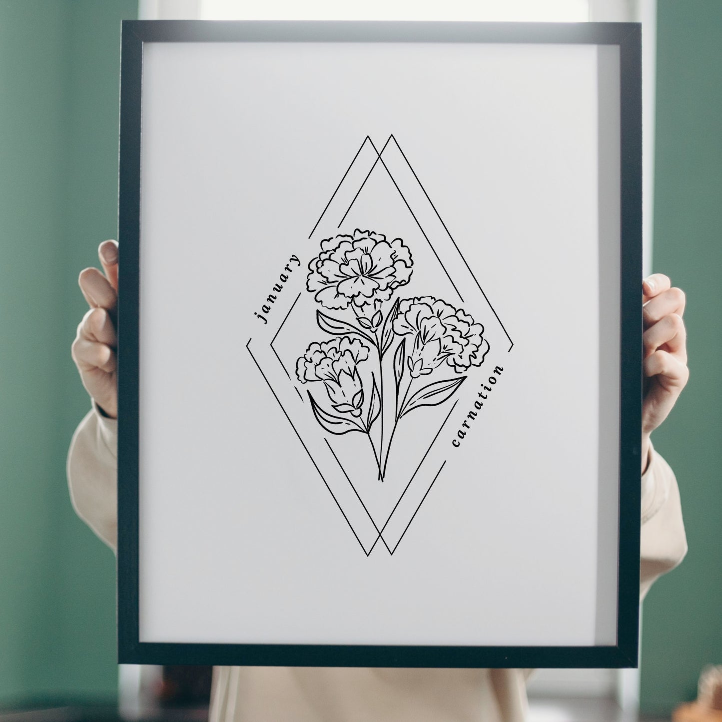 January Carnation Birth Flower Printable Birthday Gift