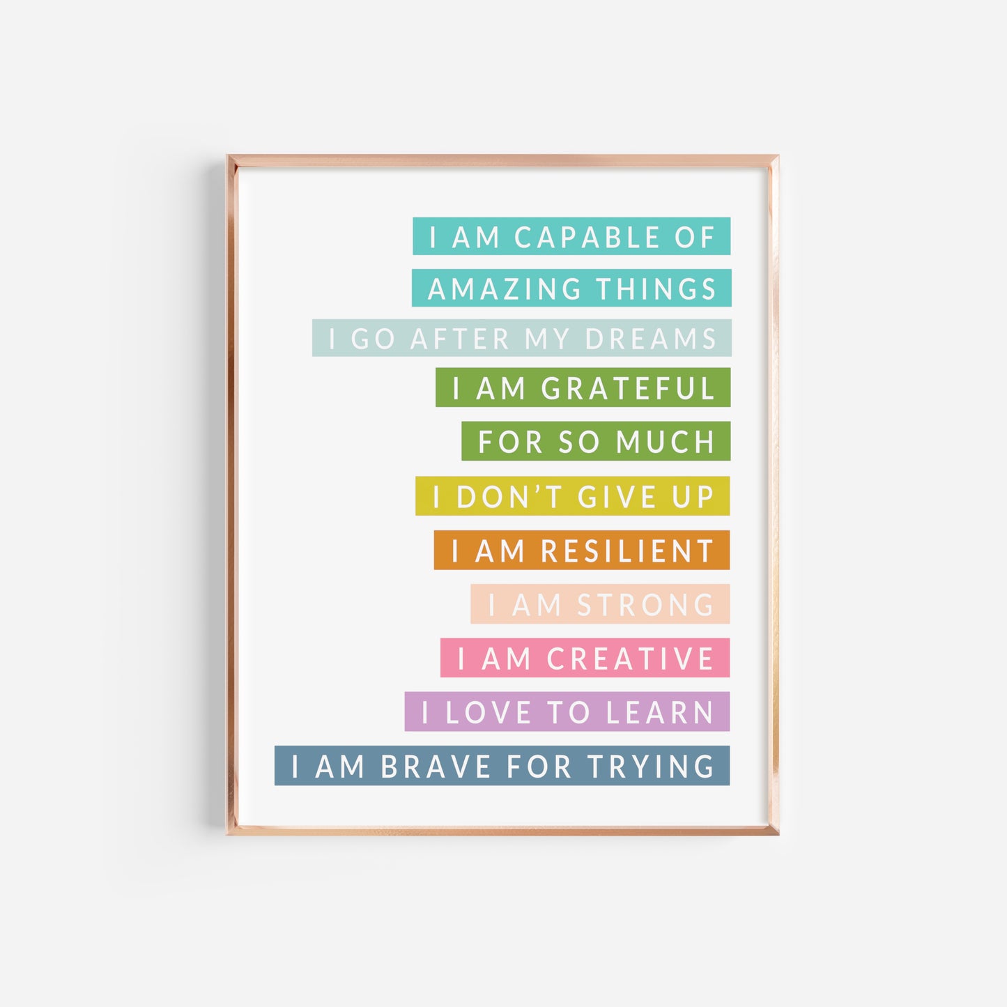 I Am Capable & Positive Affirmations | Colorful Rainbow Art Print | Motivational Wall Decor Prints for Kids Teens Office