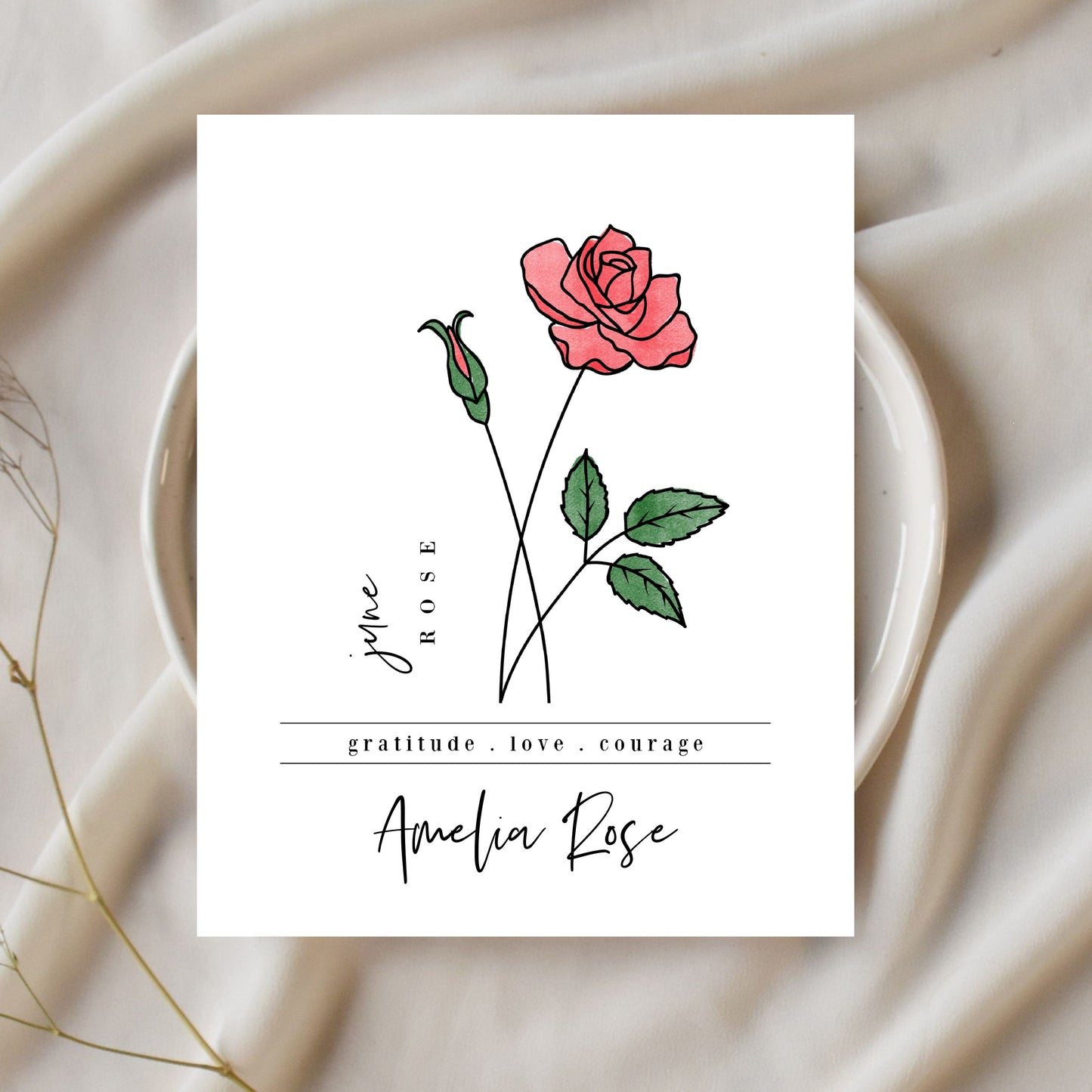 Pick Your Birth Flower Unframed Art Print | Personalized Name Custom Floral Illustration Wall Decor Birthday Gift
