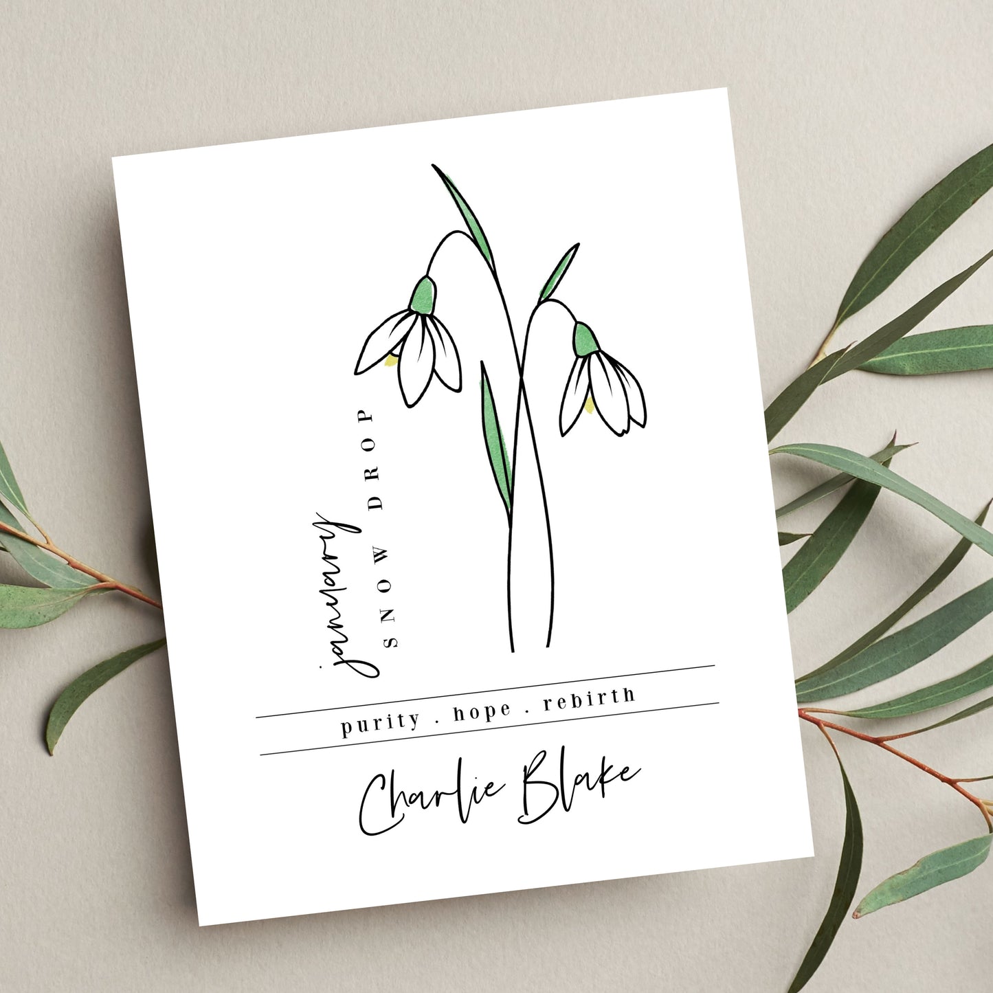 Pick Your Birth Flower Unframed Art Print | Personalized Name Custom Floral Illustration Wall Decor Birthday Gift