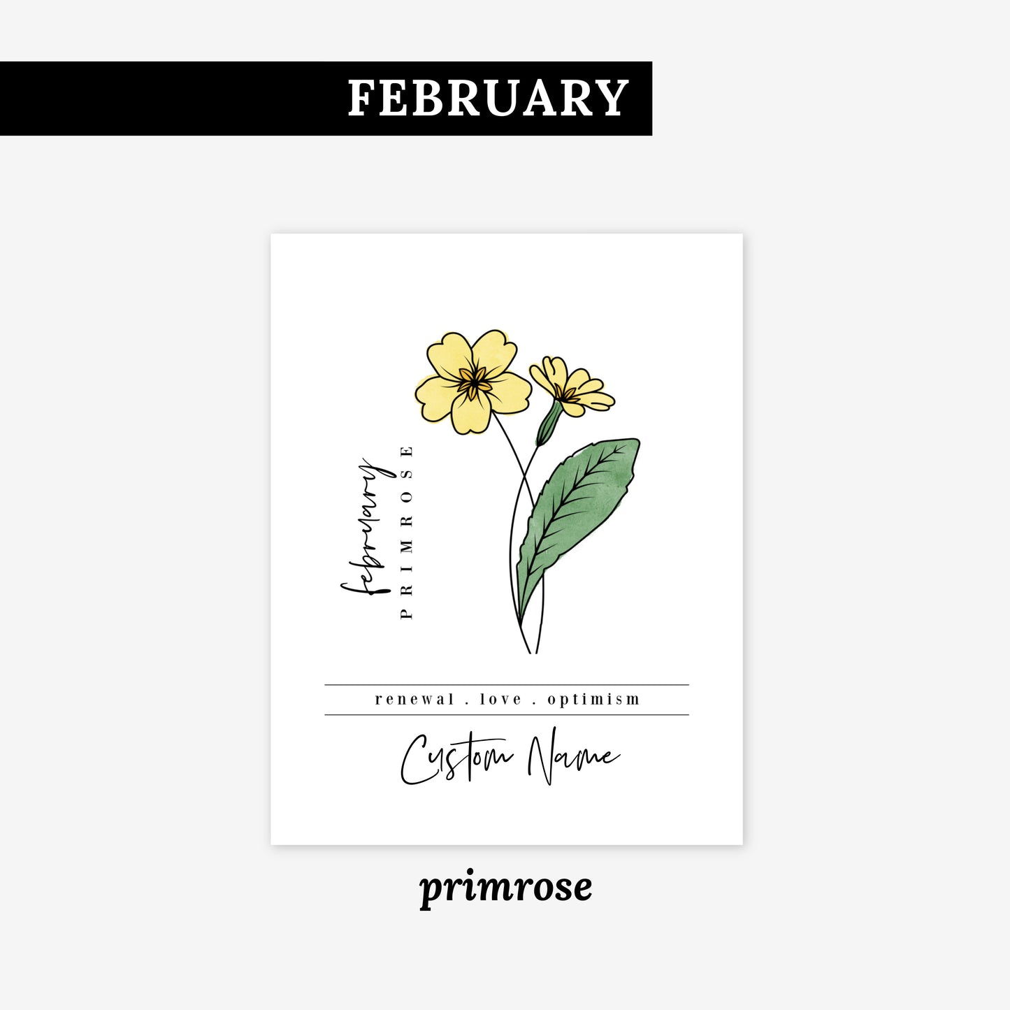 Pick Your Birth Flower Unframed Art Print | Personalized Name Custom Floral Illustration Wall Decor Birthday Gift