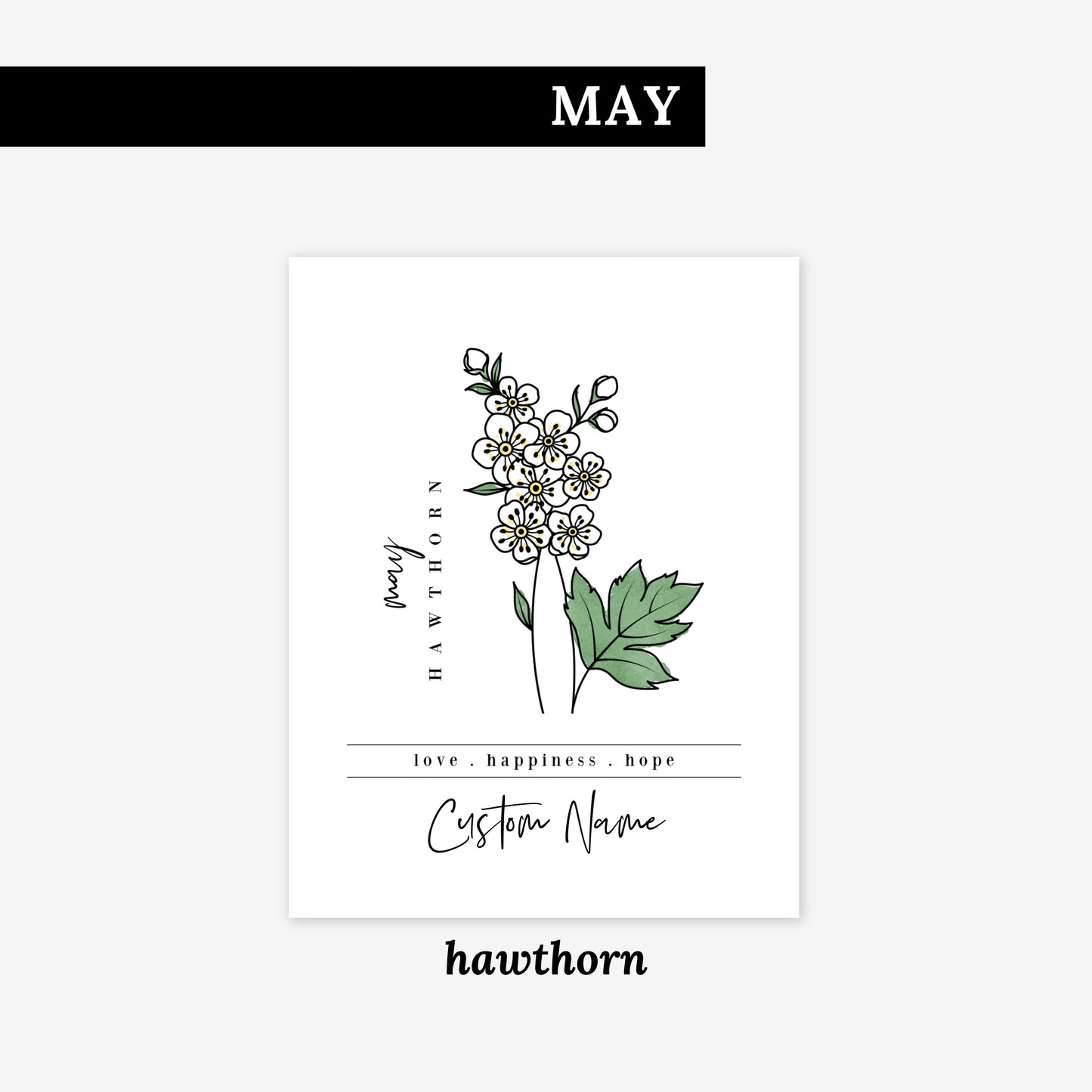 Pick Your Birth Flower Unframed Art Print | Personalized Name Custom Floral Illustration Wall Decor Birthday Gift