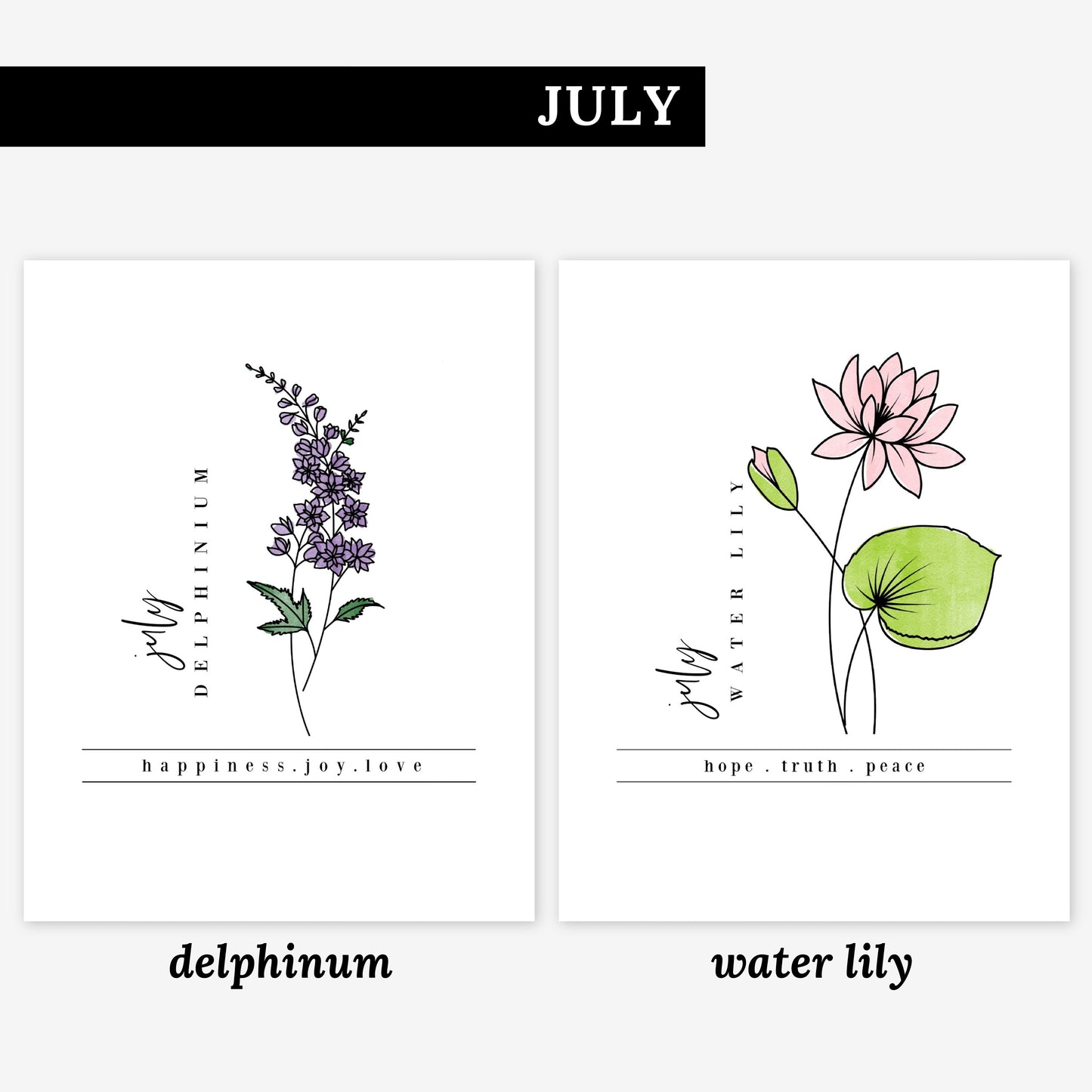 Pick Your Birth Flower Unframed Art Print | Personalized Name Custom Floral Illustration Wall Decor Birthday Gift
