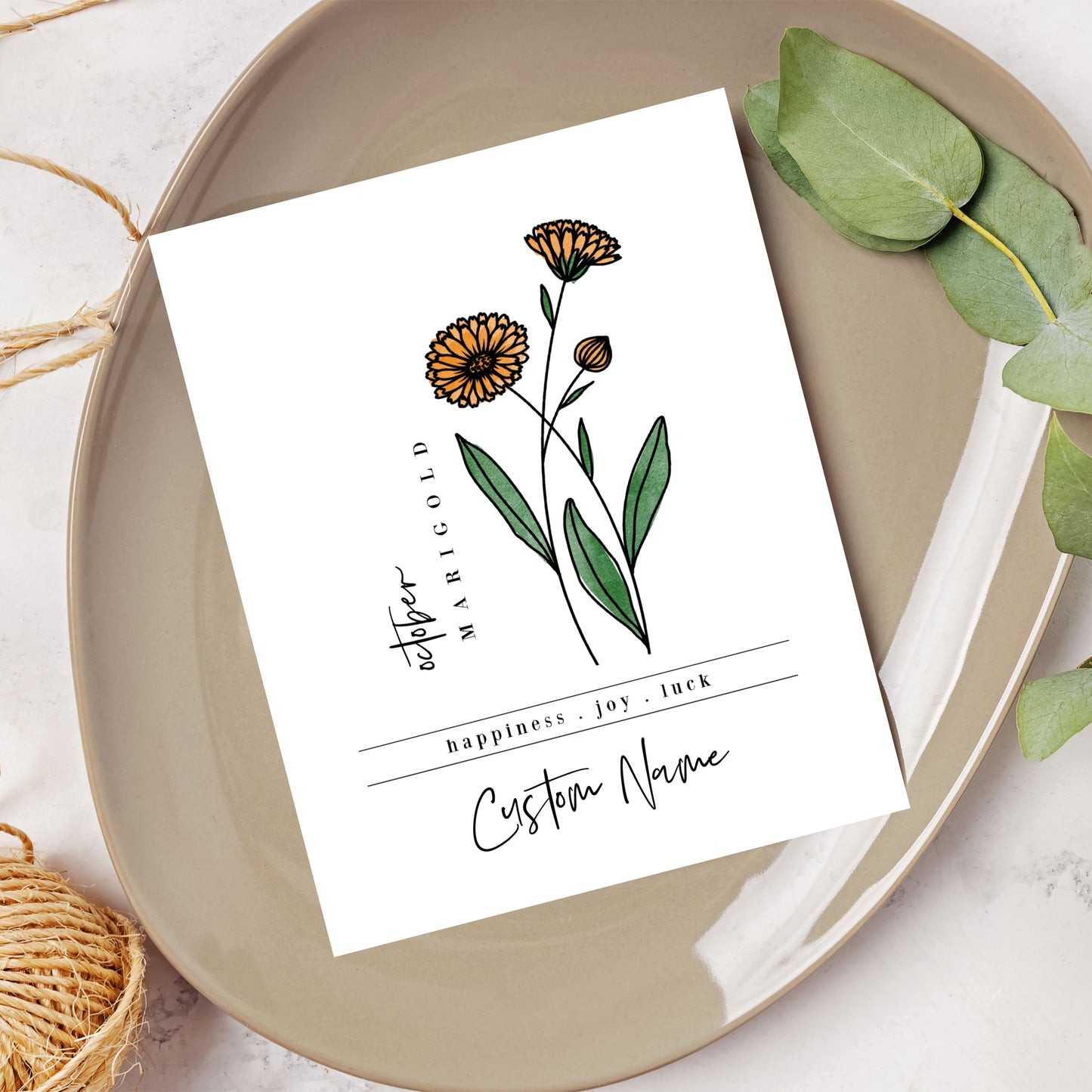 October Birth Flower Unframed Art Print | Personalized Name Custom Floral Illustration Wall Decor Birthday Gift