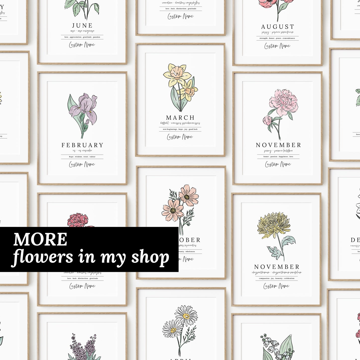 October Marigold Birth Flower Art Print | Personalized Unframed Birthday Floral Illustration