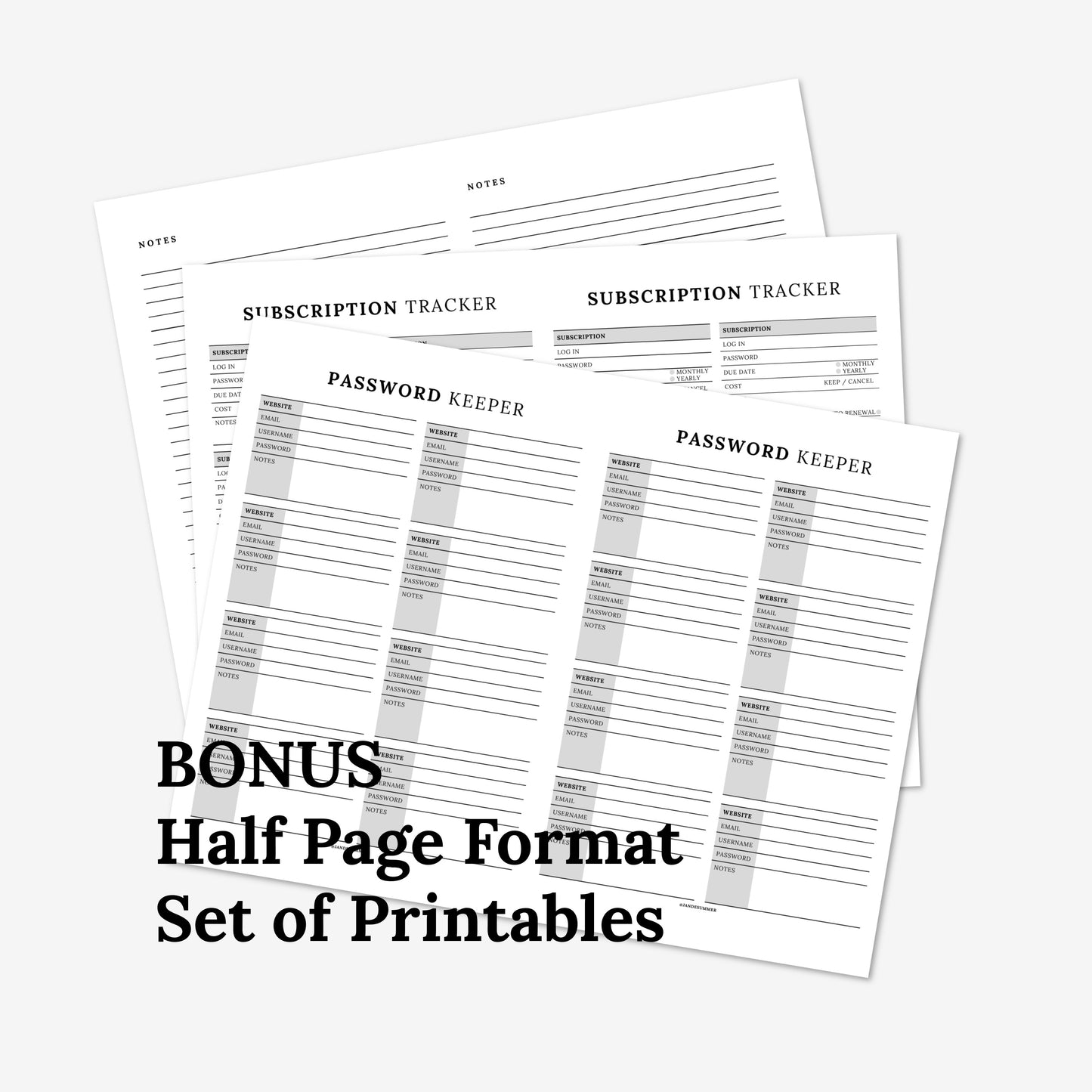 Password Keeper + Subscription Tracker Printable Book | Floral Cover 50 PDF Pages | Wifi Network Digital Printable Notebook