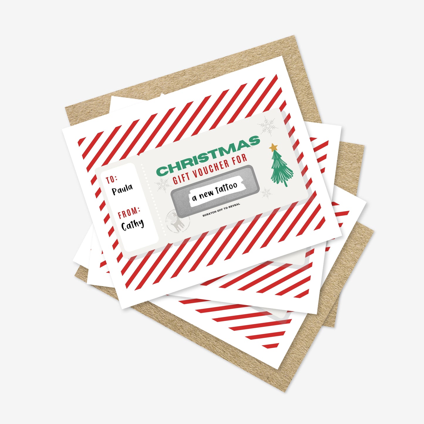 3 PK DIY Custom Text Scratch Off Christmas Or Holiday Gift Phrase Voucher Card | Personalized Gift Surprise Card