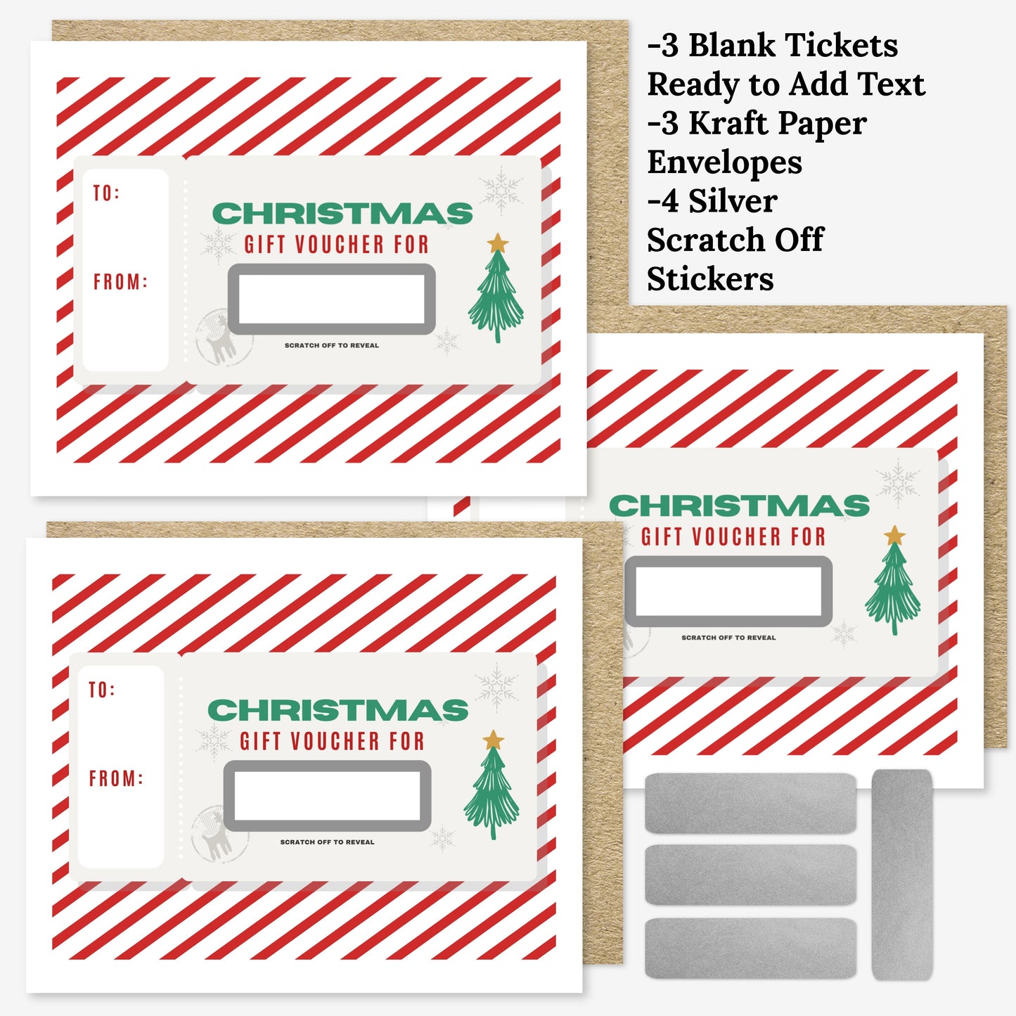 3 PK DIY Custom Text Scratch Off Christmas Or Holiday Gift Phrase Voucher Card | Personalized Gift Surprise Card