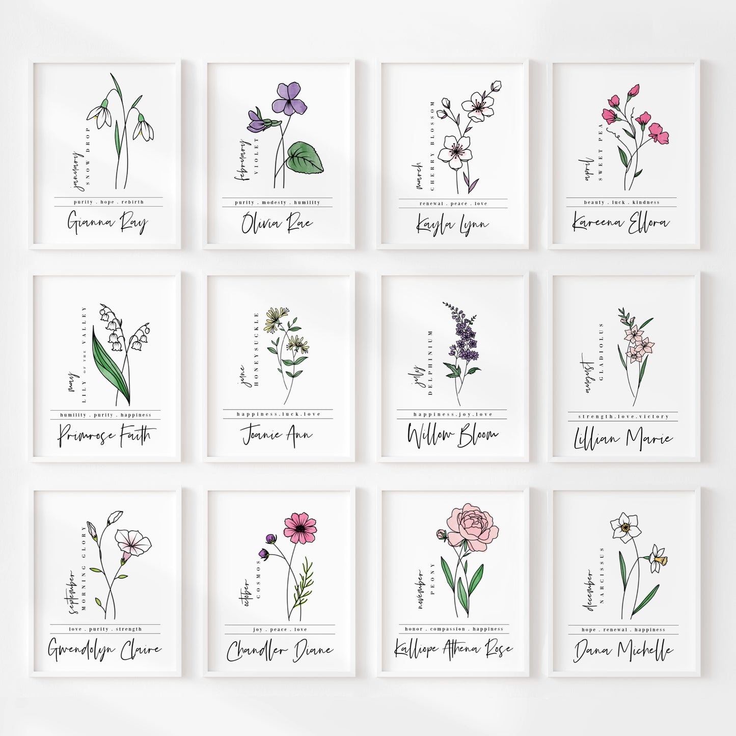 December Birth Flower Unframed Art Print | Personalized Name Custom Floral Illustration Wall Decor Birthday Gift