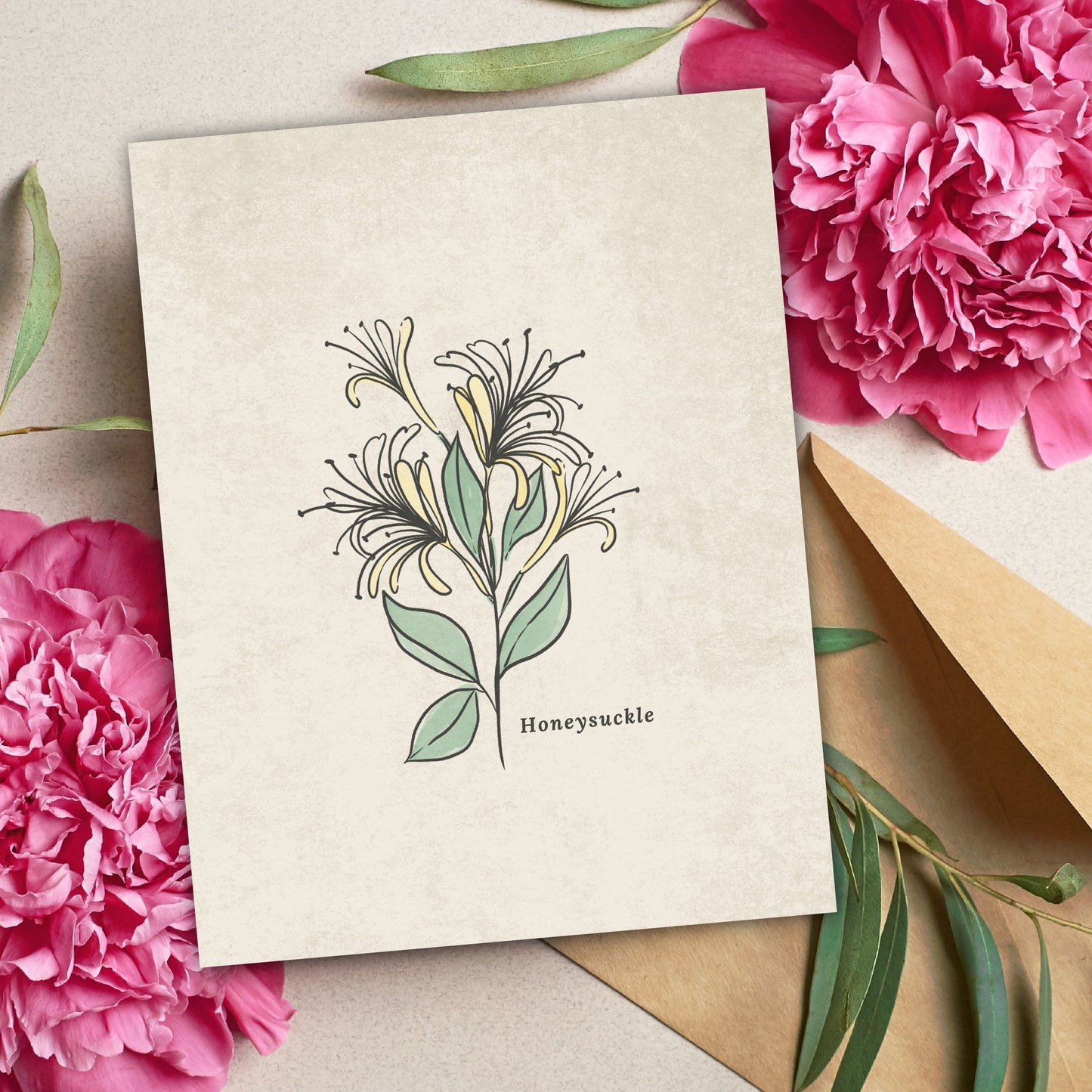 Honeysuckle Flower Illustration Printables | 4 Styles Included Watercolor Antique Sketched Floral Decor