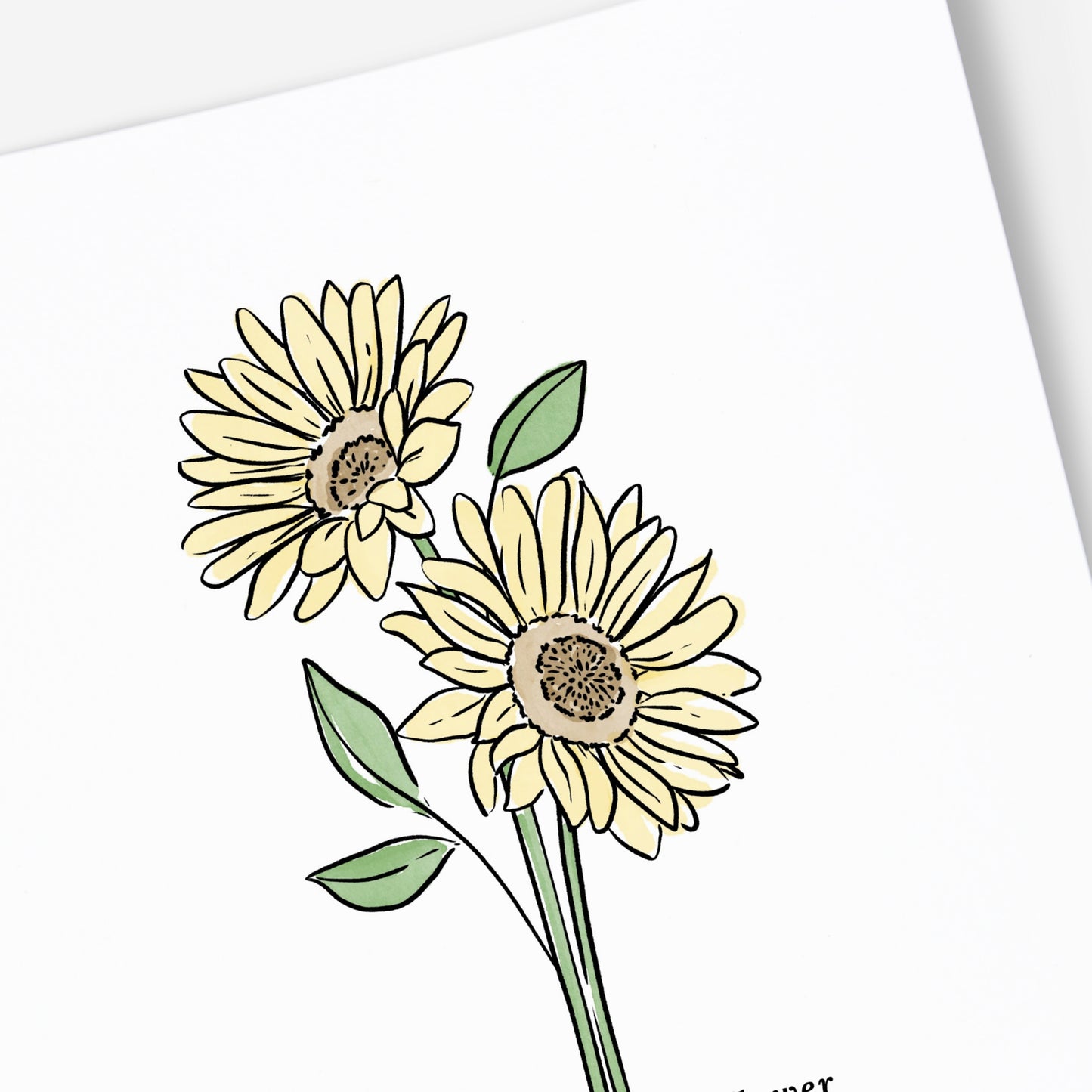 Sunflower Illustration | Unframed Art Print Watercolor Sketched Drawing Floral Accent Wall Decor