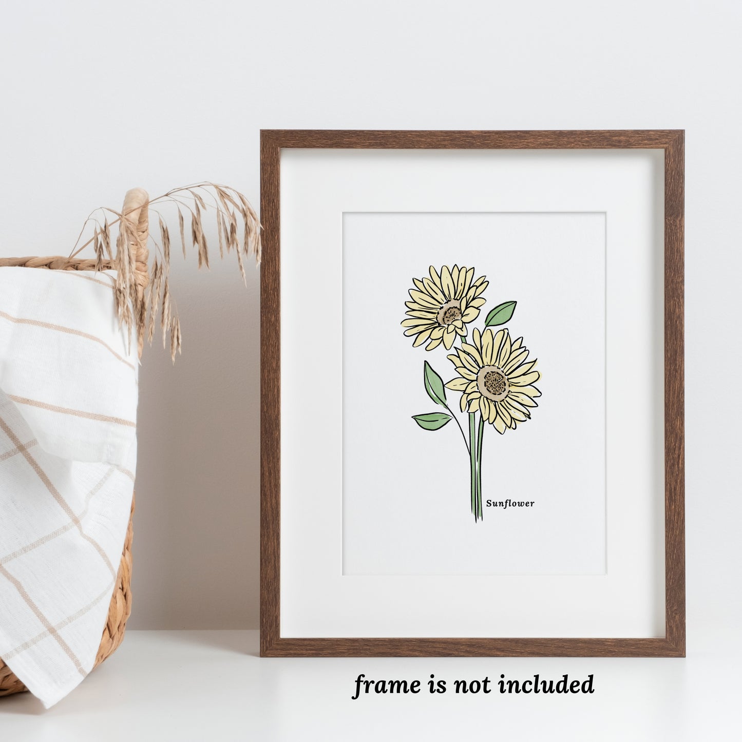 Sunflower Illustration | Unframed Art Print Watercolor Sketched Drawing Floral Accent Wall Decor
