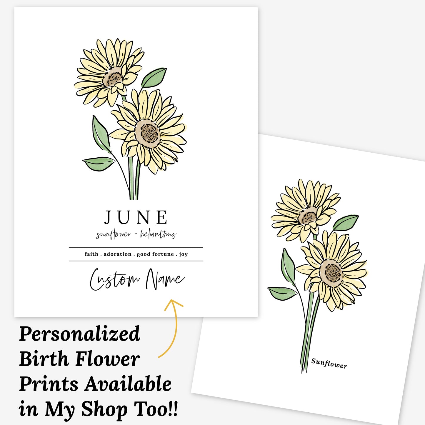 Sunflower Illustration | Unframed Art Print Watercolor Sketched Drawing Floral Accent Wall Decor