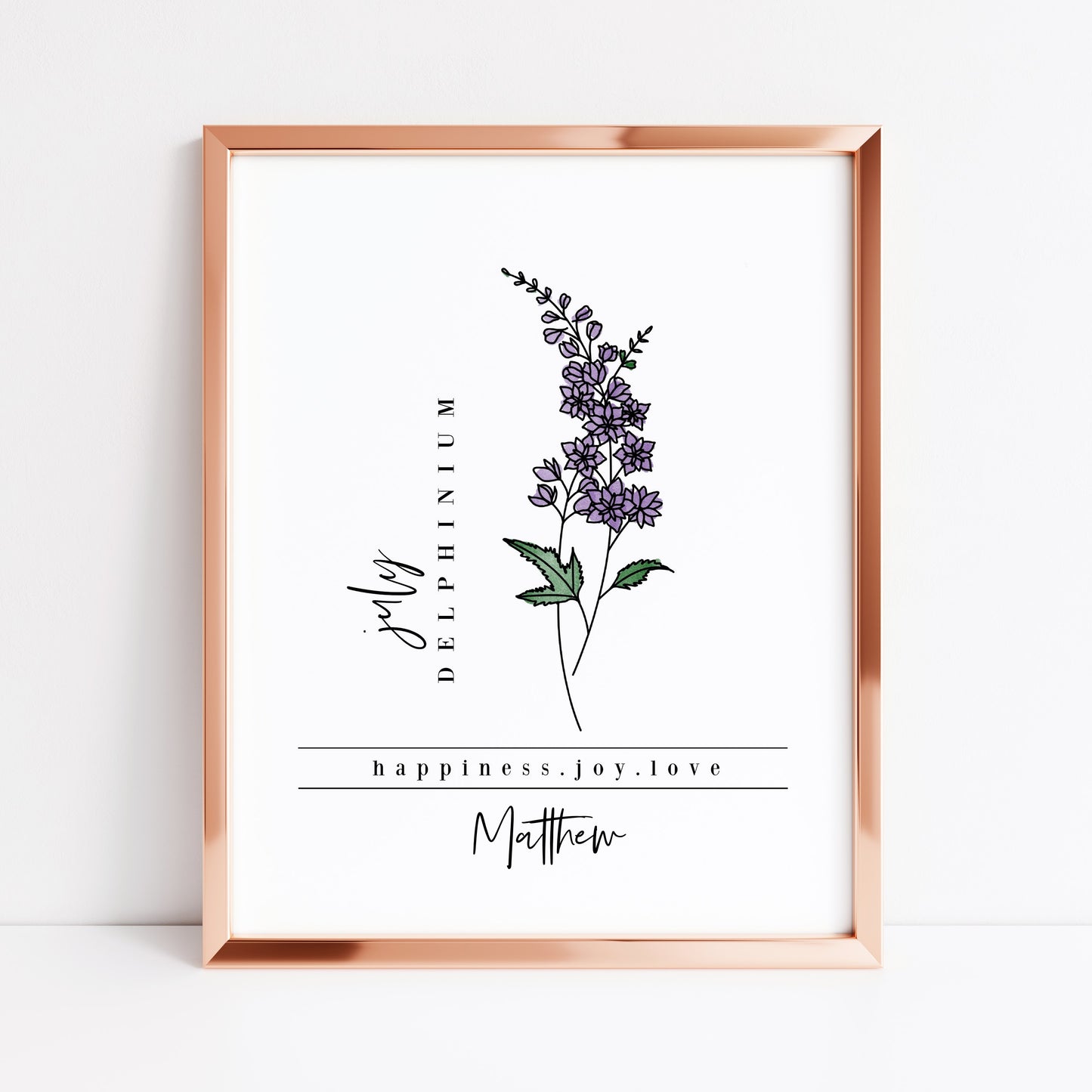 Pick Your Birth Flower Unframed Art Print | Personalized Name Custom Floral Illustration Wall Decor Birthday Gift