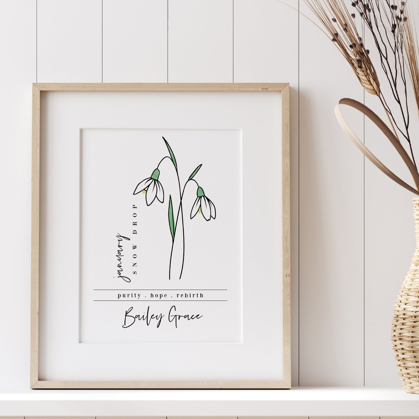 Pick Your Birth Flower Unframed Art Print | Personalized Name Custom Floral Illustration Wall Decor Birthday Gift