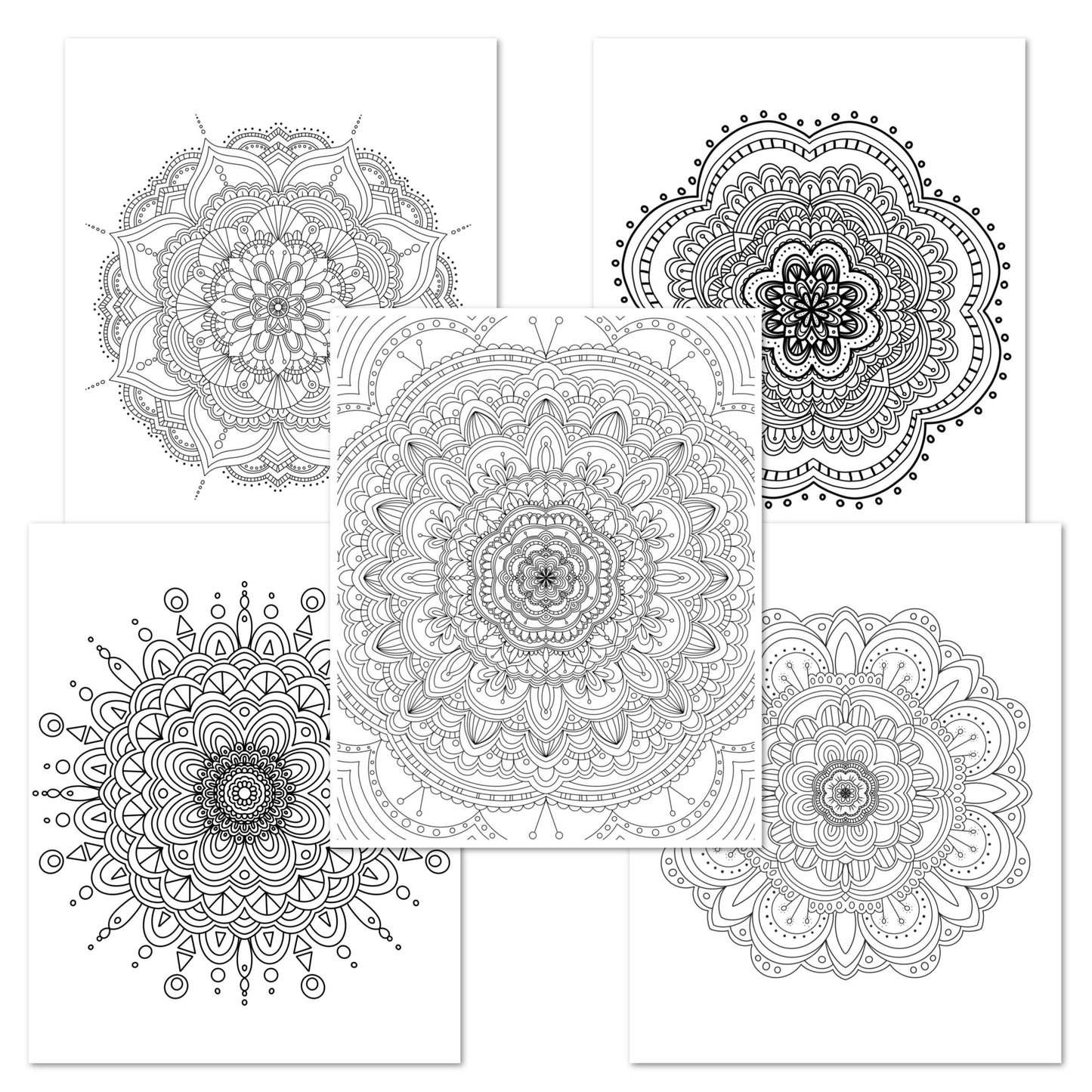 10 Mandala Flower Blooms | Hand-Drawn Coloring Page Bundle Digital Printables