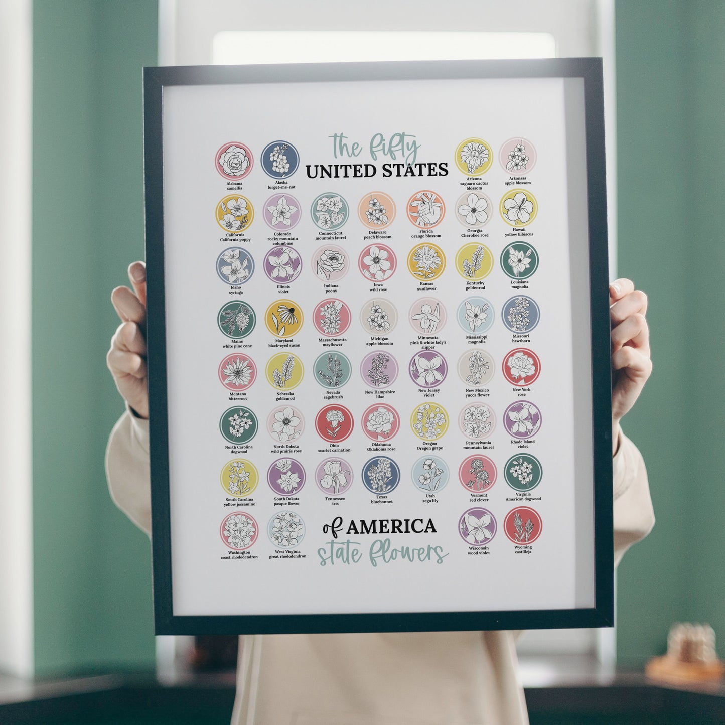 US State Flower Colorful Chart Printable | United States of America 50 States