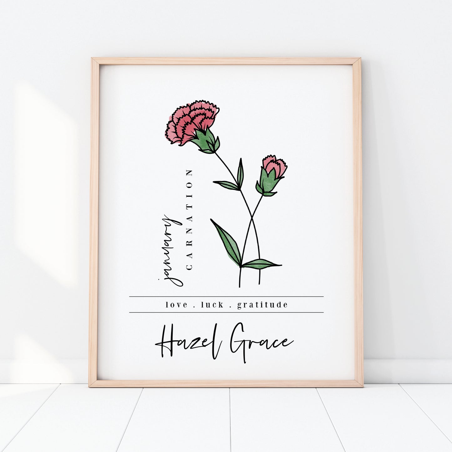 January Birth Flower Unframed Art Print | Personalized Name Custom Floral Illustration Wall Decor Birthday Gift