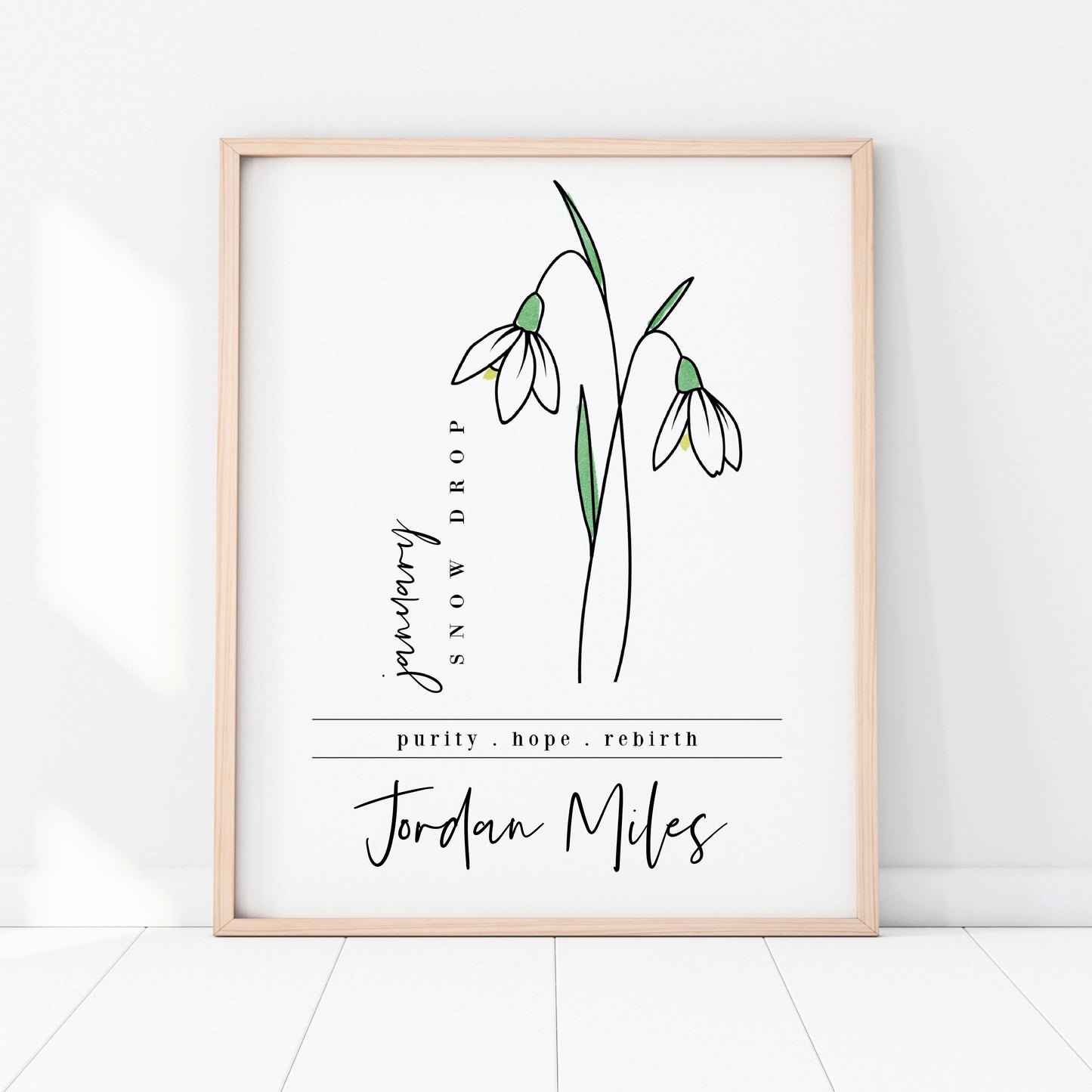 January Birth Flower Unframed Art Print | Personalized Name Custom Floral Illustration Wall Decor Birthday Gift