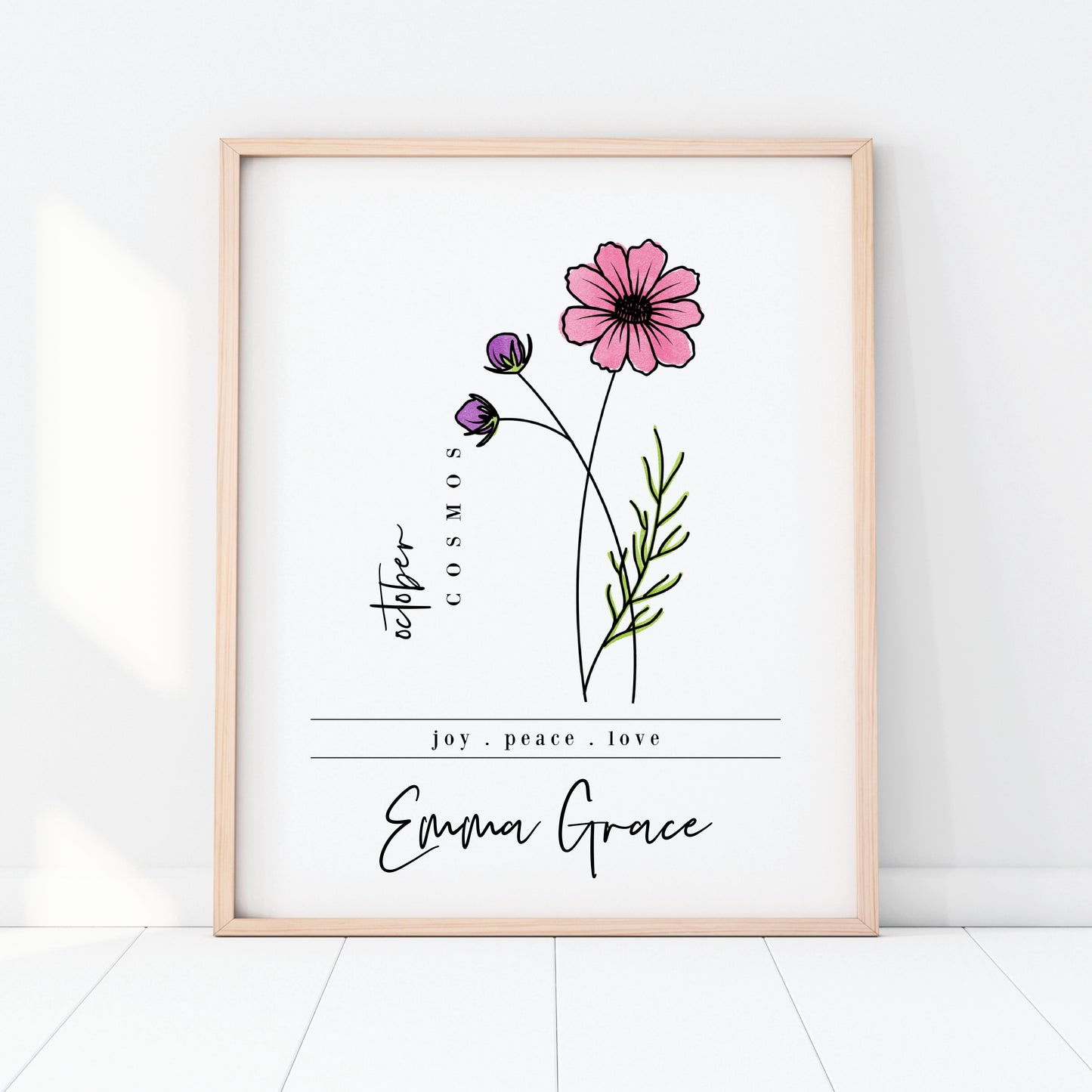 October Birth Flower Unframed Art Print | Personalized Name Custom Floral Illustration Wall Decor Birthday Gift