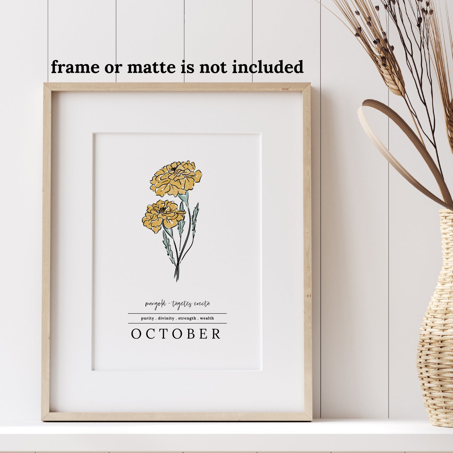 October Marigold Birth Flower Unframed Art Print | Illustrated Floral Art