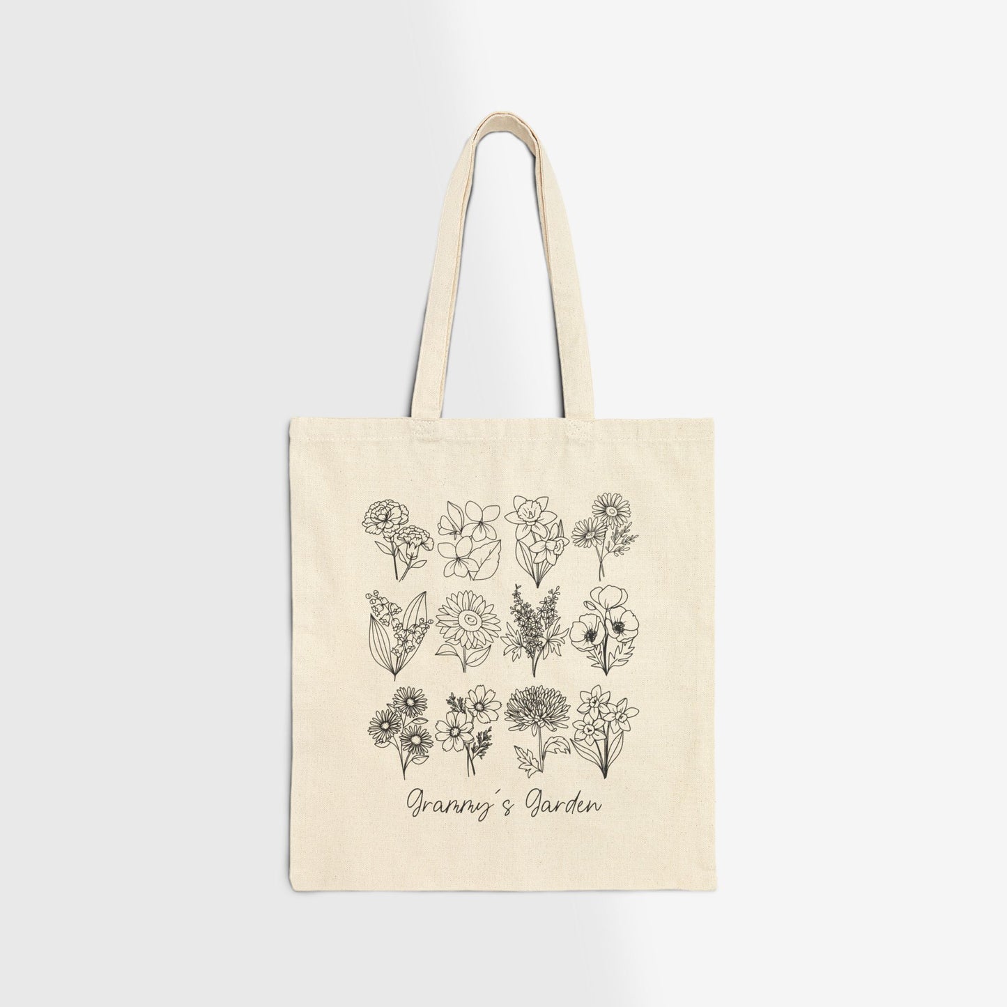 Personalized Birth Flower Garden | Up to 12 Flowers | Cotton Canvas Tote Bag - Eco-Friendly Reusable Shopping Bag