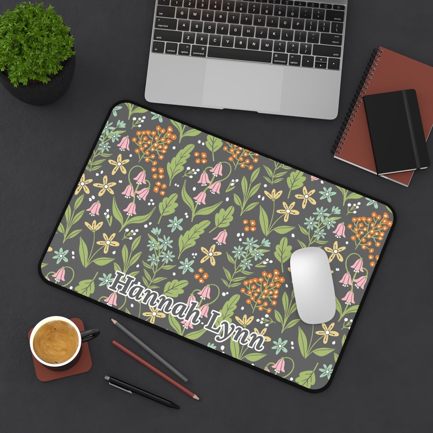 Personalized Name or Phrase Floral Desk Mat | 3 Size Options