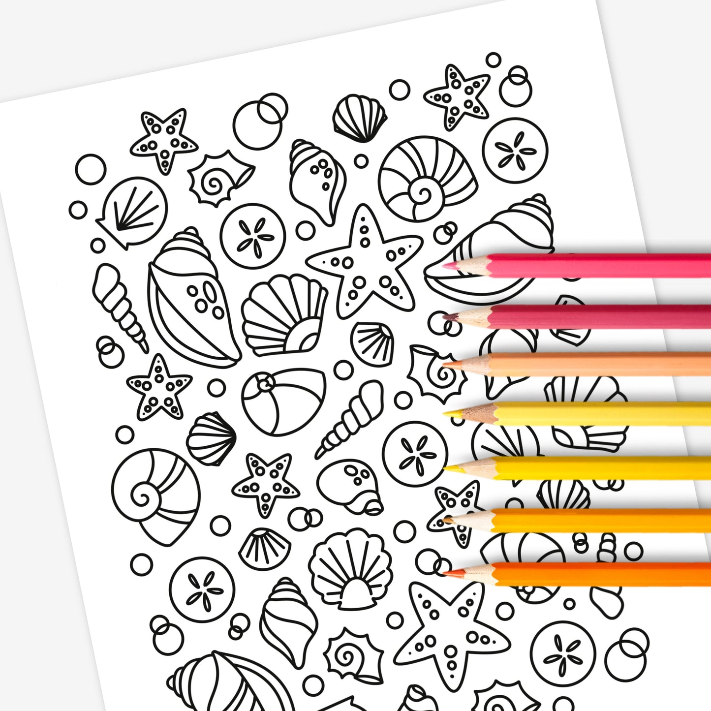 10 Pk Beach Vacation Printable Coloring Pages | Hand Illustrated Ocean Tropical Travel Summer Themed