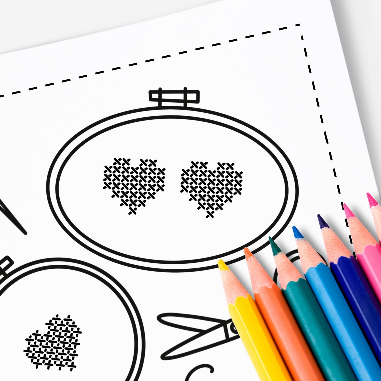 8 Crafty Printable Coloring Pages | Sewing Embroidery Yarn Button Handmade Crafts | Illustrated Craft Day Coloring Sheets