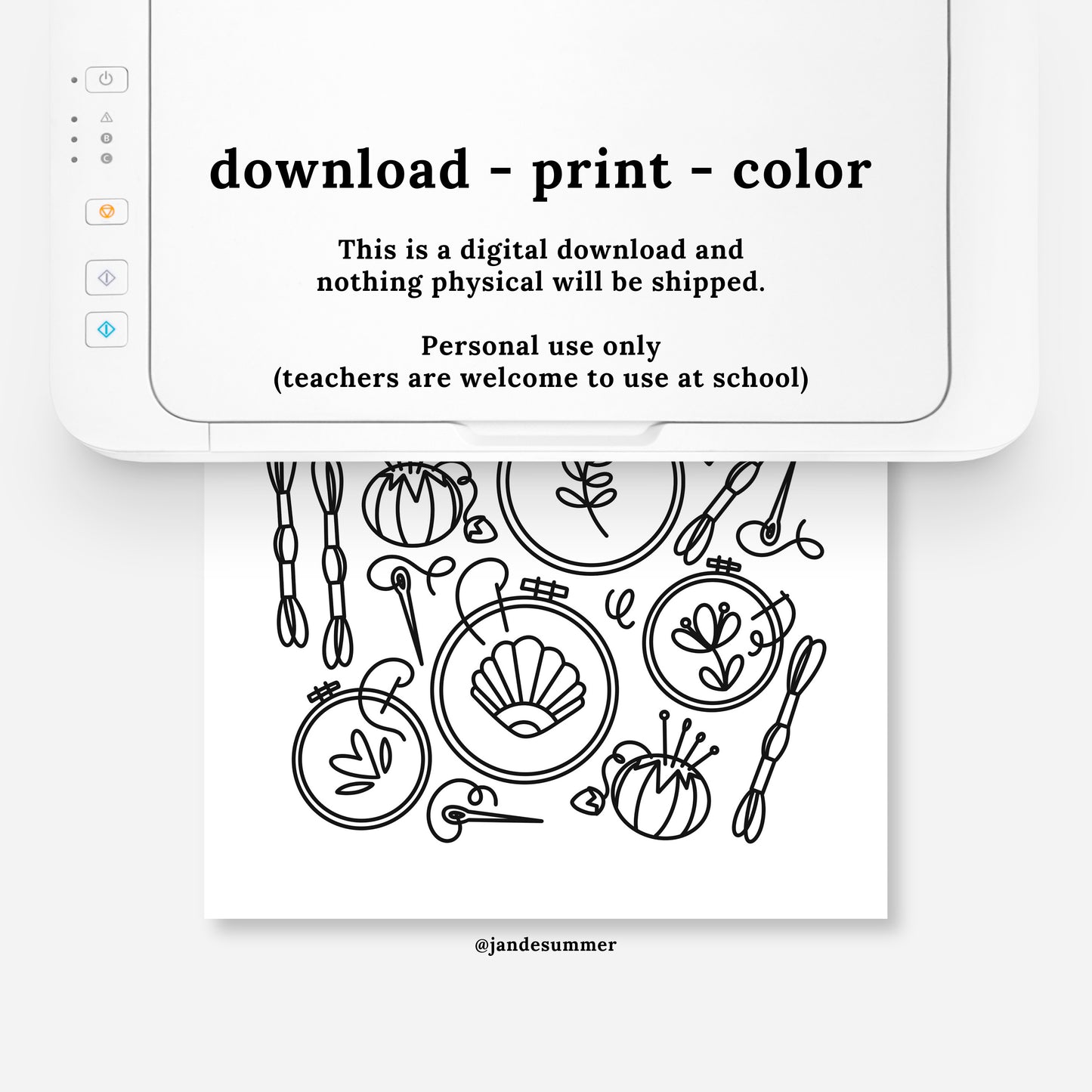 8 Crafty Printable Coloring Pages | Sewing Embroidery Yarn Button Handmade Crafts | Illustrated Craft Day Coloring Sheets