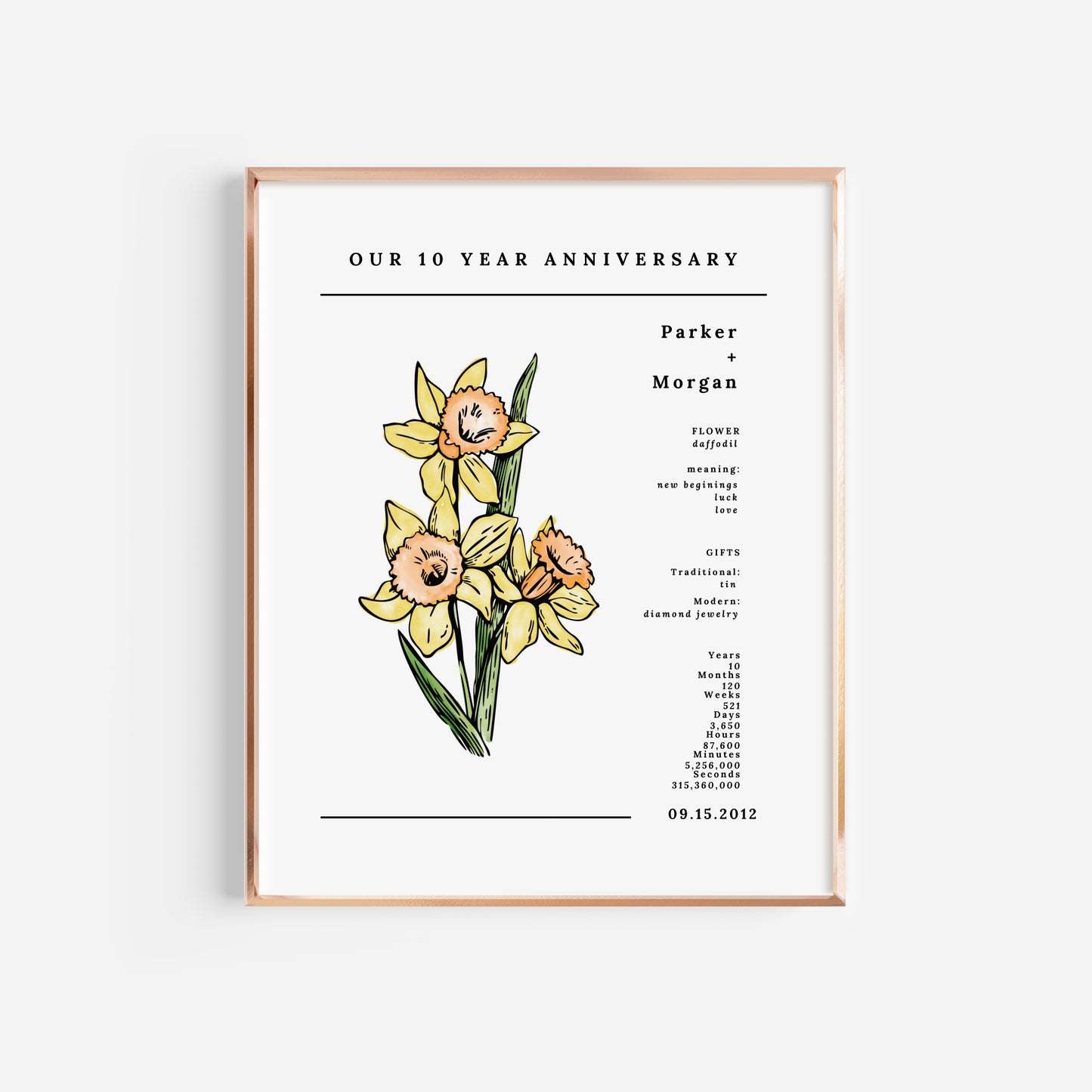 10 Year Anniversary Daffodil Flower Art Printable | Wedding Anniversary Year Gift